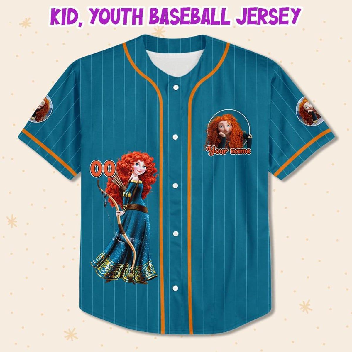 Mckenzieshoponline Princess Merida Blue Dark Orange Personalized Baseball Jersey For Fans - Image 3