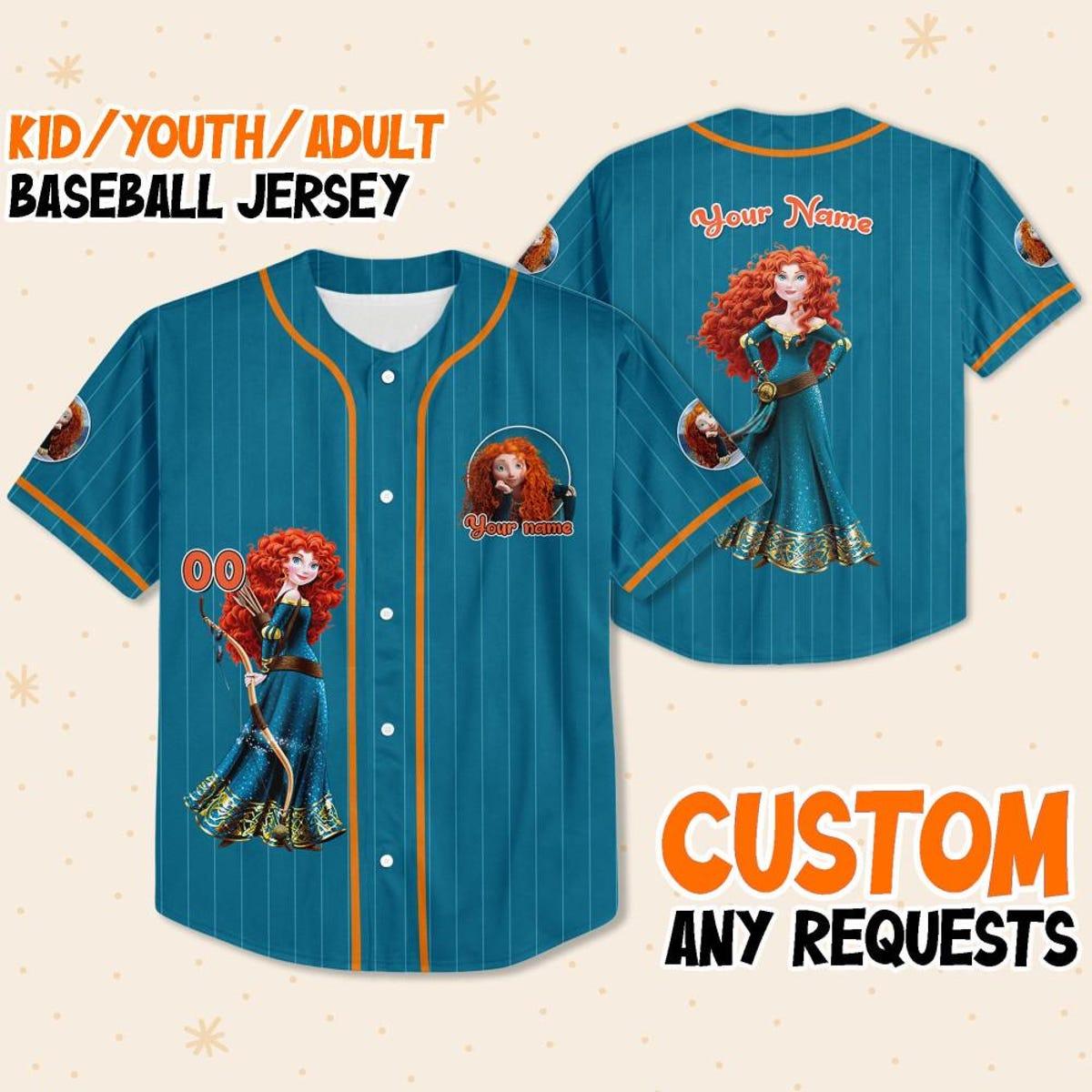 Mckenzieshoponline Princess Merida Blue Dark Orange Personalized Baseball Jersey For Fans - Image 2