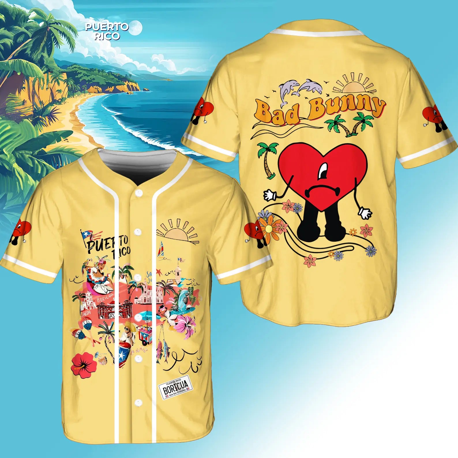 Mckenzieshoponline Puerto Rico Bad Bunny Sad Heart Personalized Baseball Jersey For Fans - Image 2