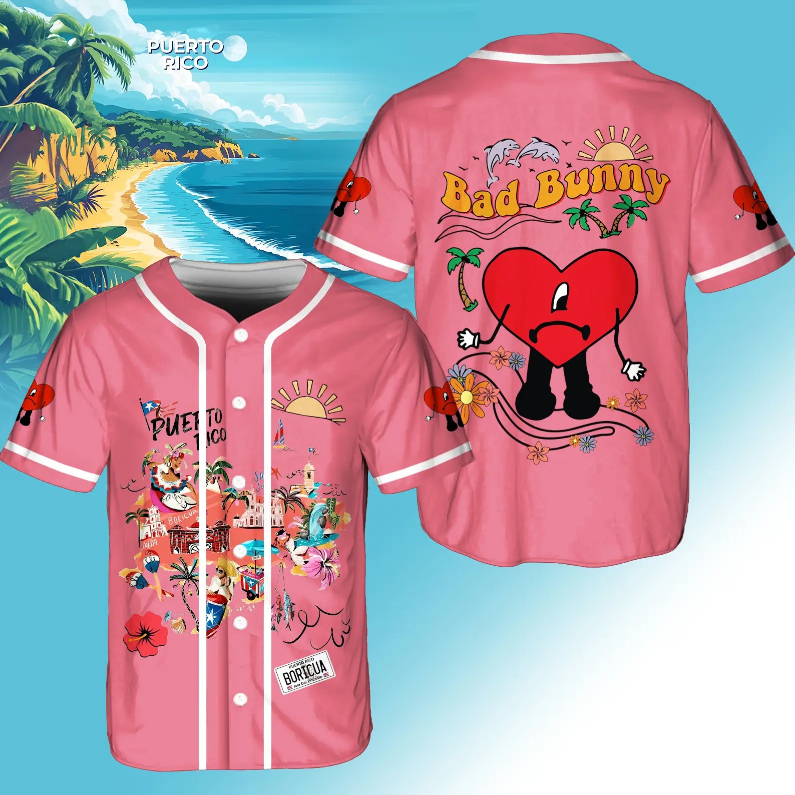 Mckenzieshoponline Puerto Rico Bad Bunny Sad Heart Personalized Baseball Jersey For Fans - Image 3