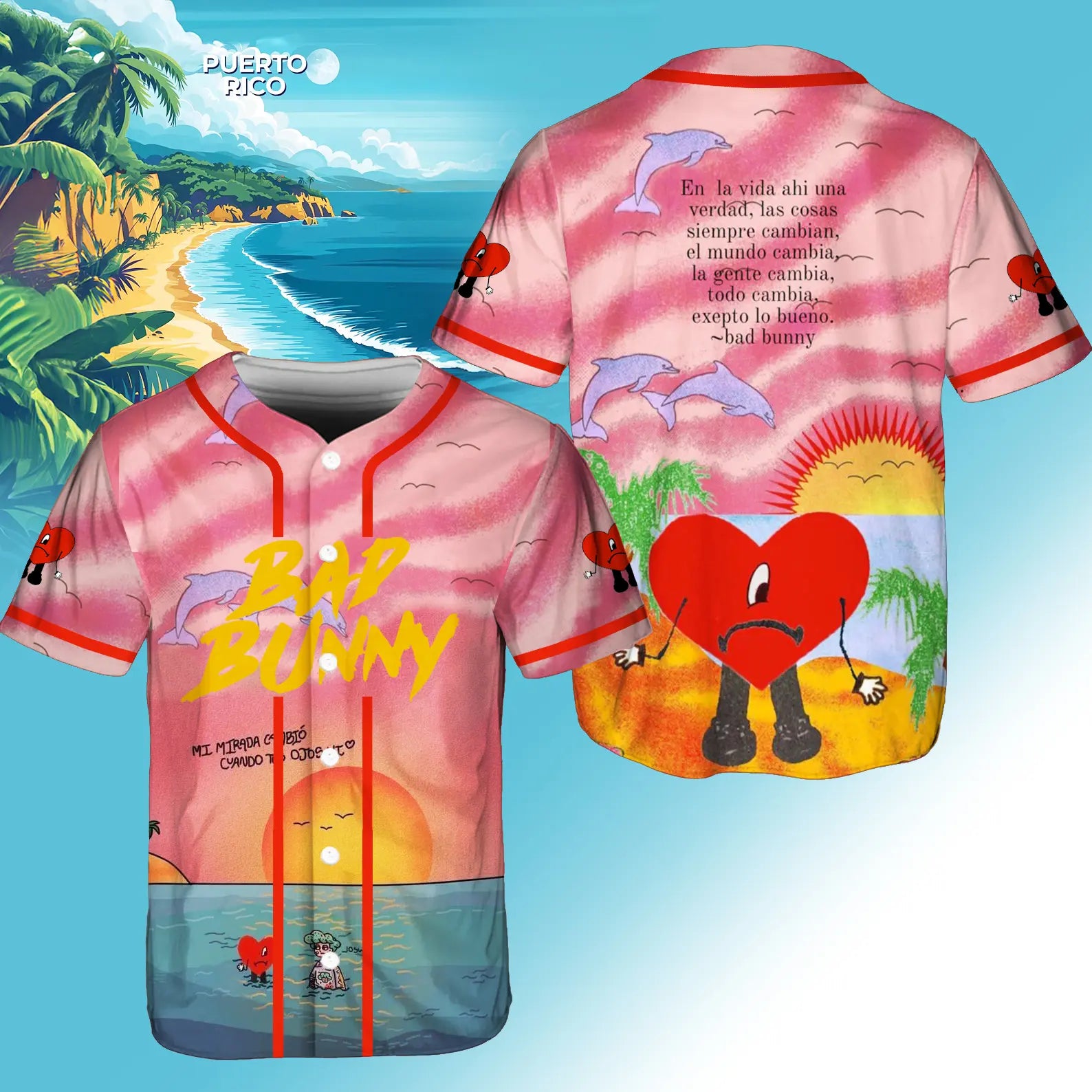 Mckenzieshoponline Puerto Rico Bad Bunny Sad Heart Personalized Baseball Jersey For Fans
