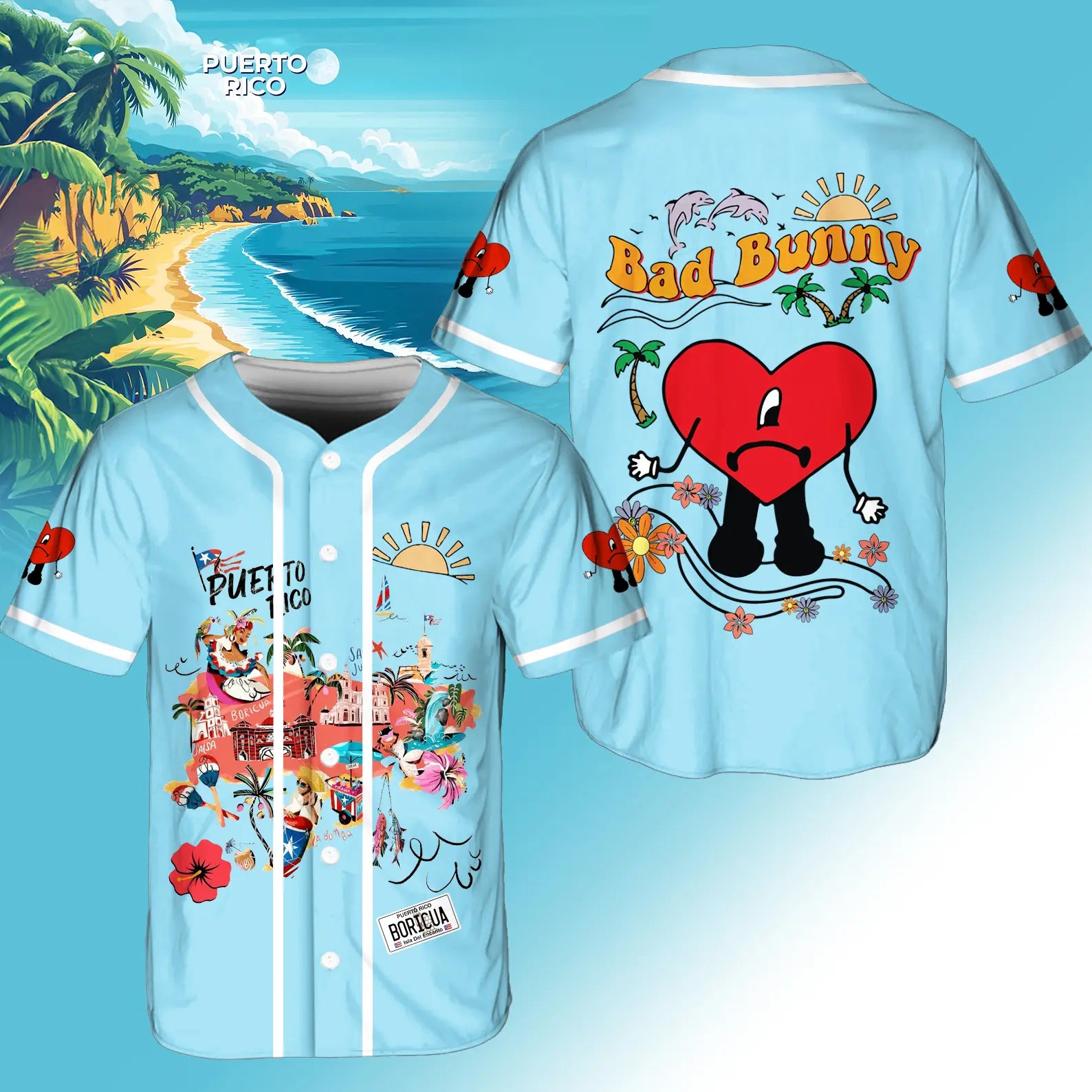 Mckenzieshoponline Puerto Rico Bad Bunny Sad Heart Personalized Baseball Jersey For Fans