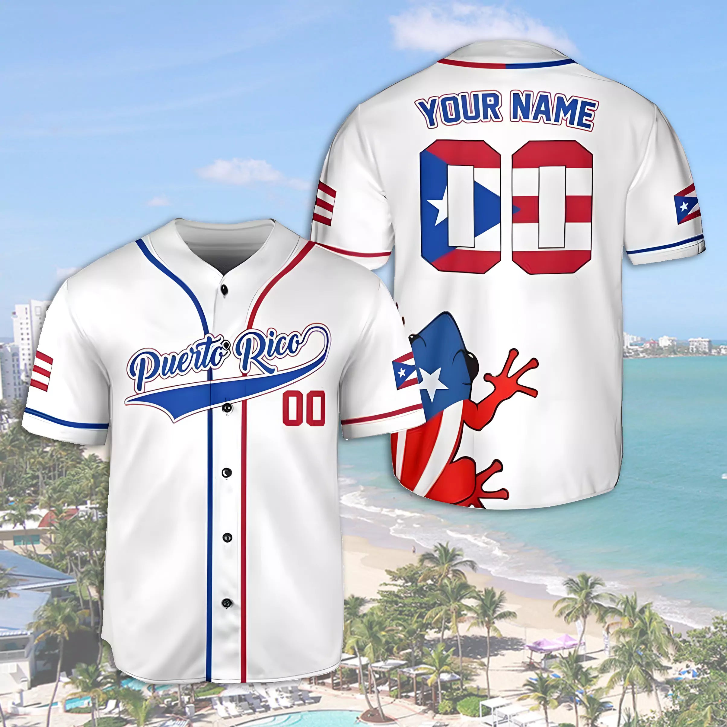 Mckenzieshoponline Puerto Rico Flag & Frog Personalized Baseball Jersey For Fans