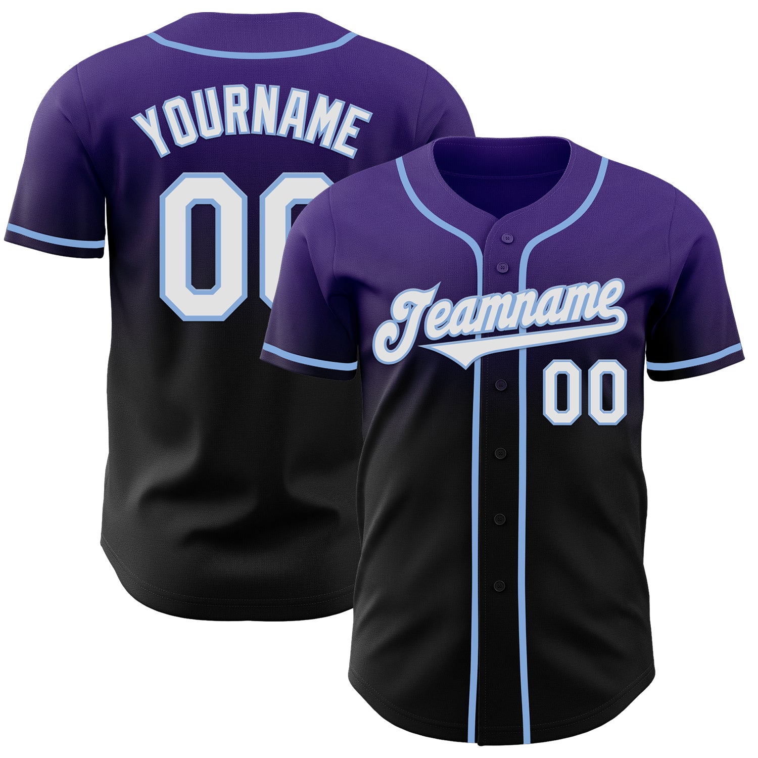 Jerseytrend Purple Black Light Blue Fade Fashion Personalized Baseball Jersey For Fans