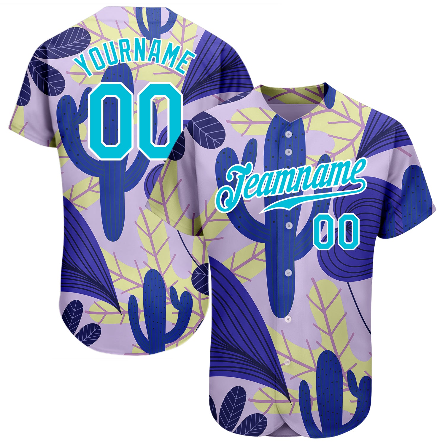 Jerseytrend Purple Lakes Blue White 3D Pattern Design Cactus And Leaves Personalized Baseball Jersey For Fans
