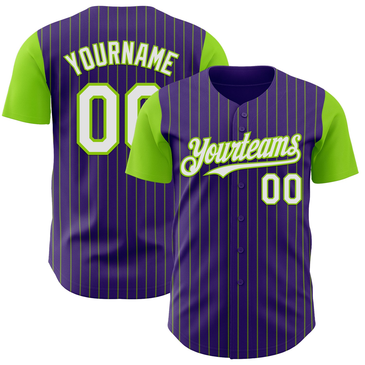 Jerseytrend Purple Neon Green Pinstripe White Two Tone Personalized Baseball Jersey For Fans