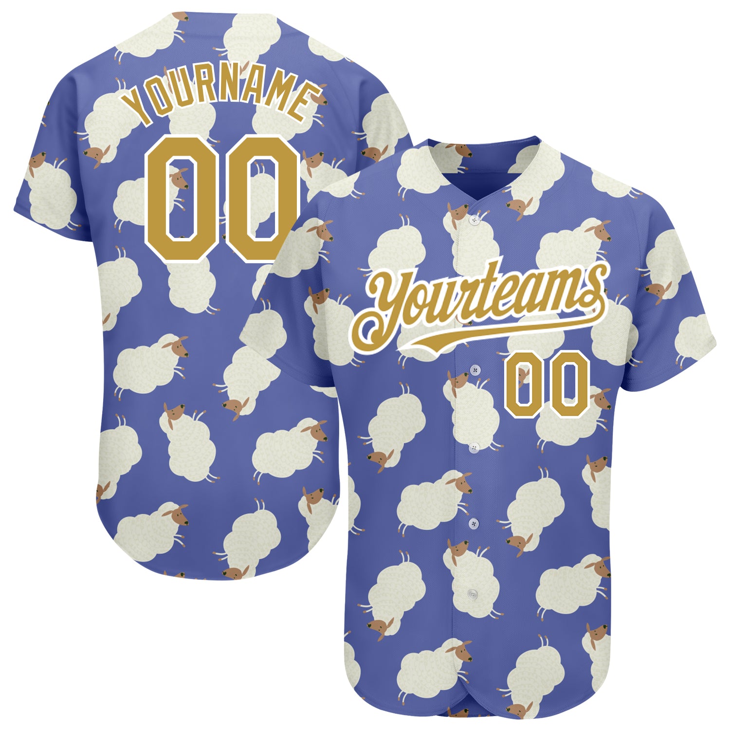 Jerseytrend Purple Old Gold White 3D Pattern Design Goat Personalized Baseball Jersey For Fans