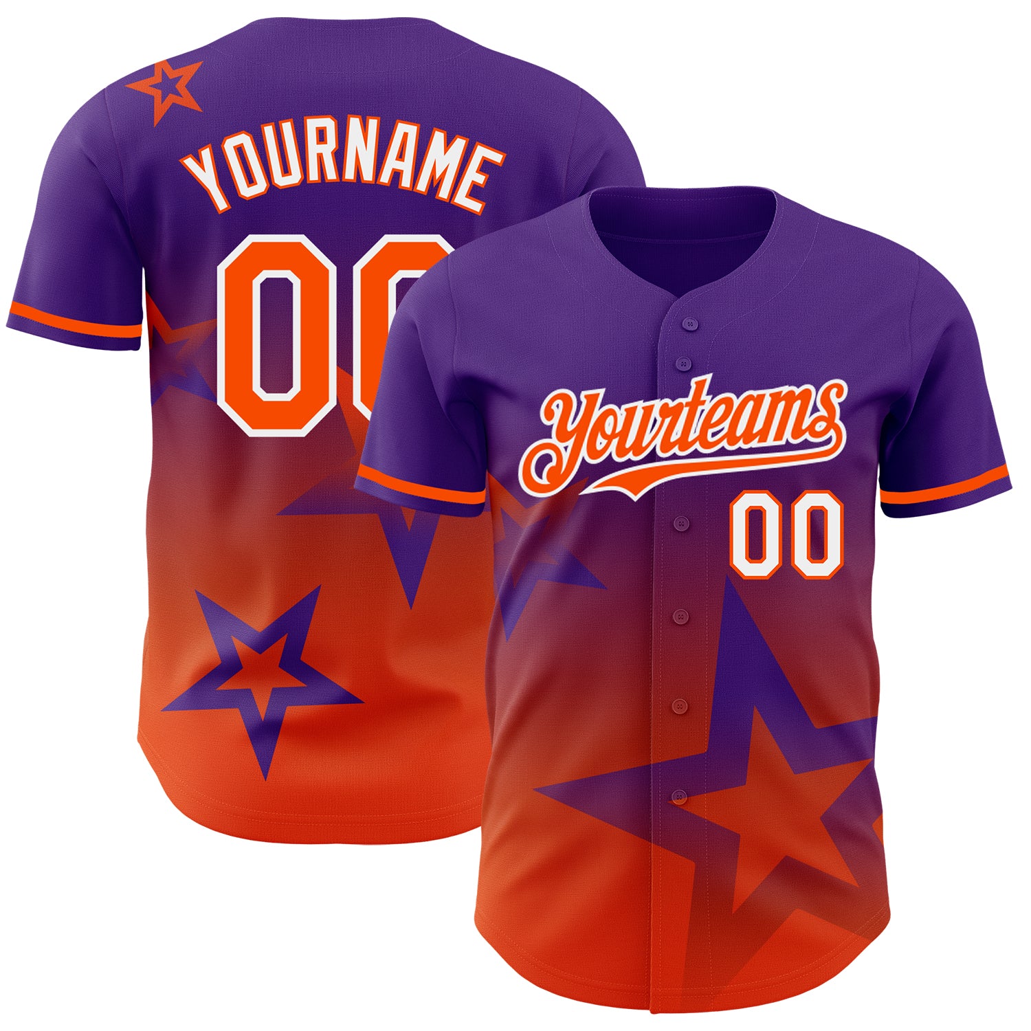 Jerseytrend Purple Orange White 3D Pattern Design Gradient Style Twinkle Star Personalized Baseball Jersey For Fans