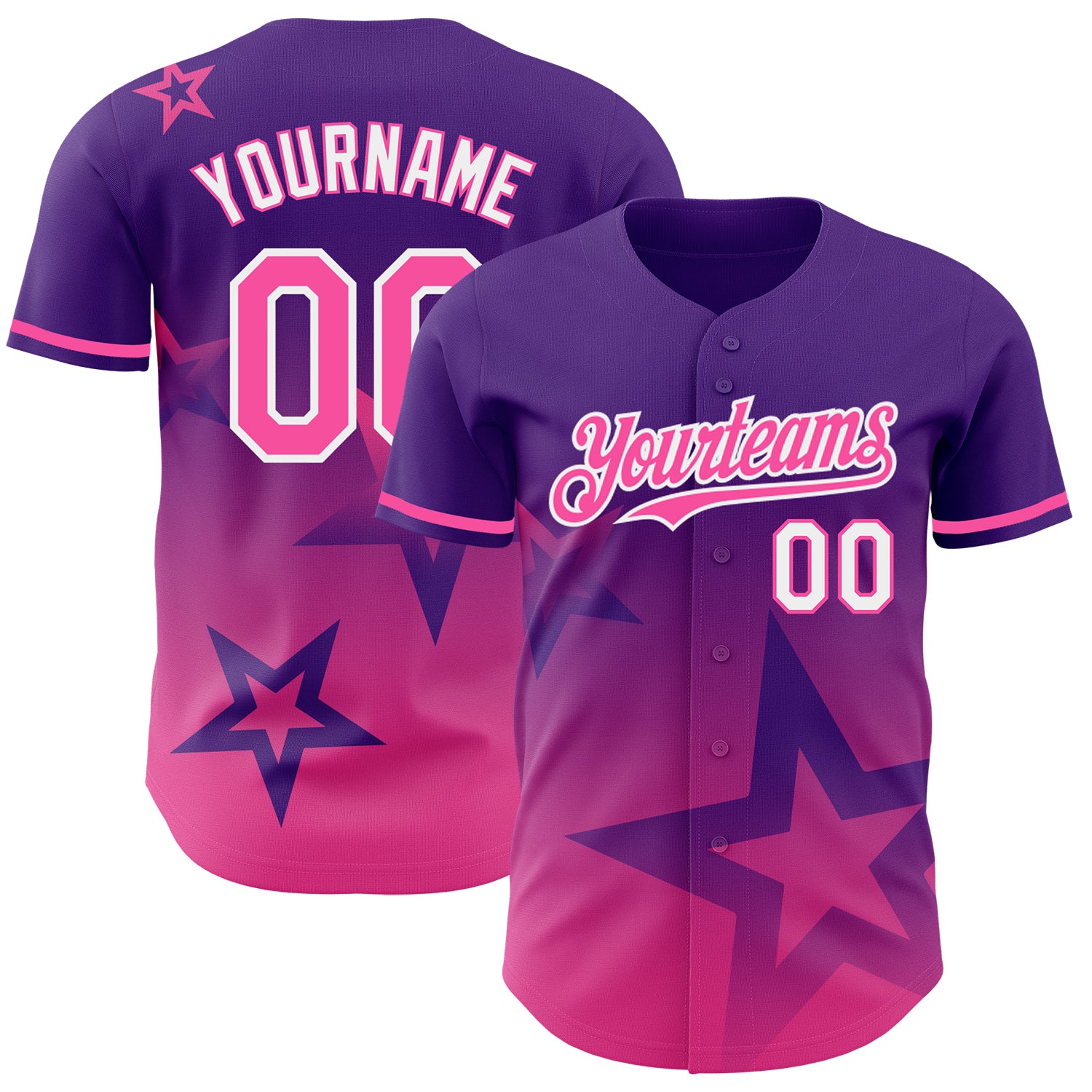 Jerseytrend Purple Pink White 3D Pattern Design Gradient Style Twinkle Star Personalized Baseball Jersey For Fans