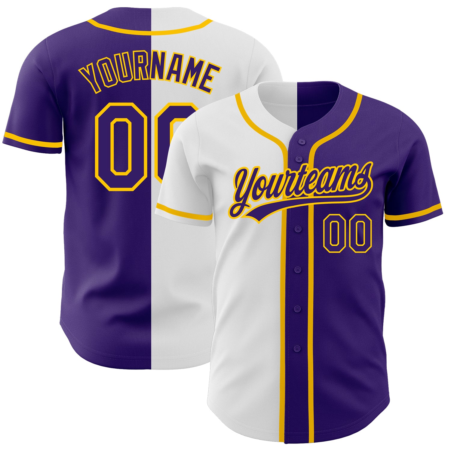 Jerseytrend Purple Purple White Gold Split Fashion Personalized Baseball Jersey For Fans
