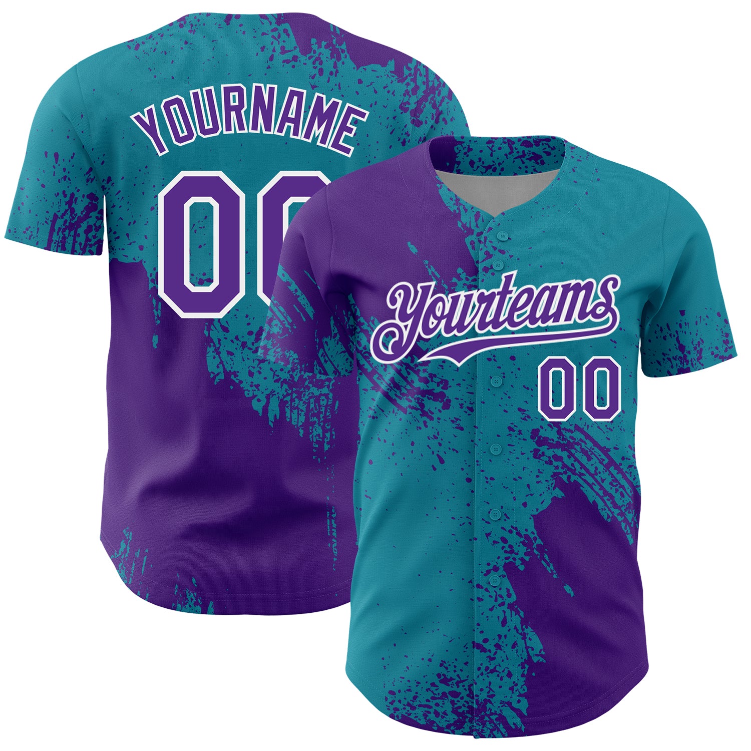 Mckenzieshoponline Purple Teal White 3D Pattern Design Abstract Brush Stroke Personalized Baseball Jersey For Fans
