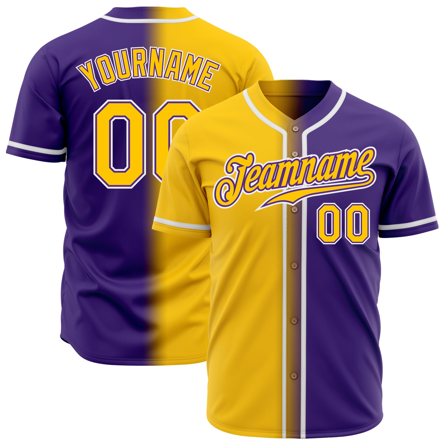 Jerseytrend Purple Yellow White Gradient Fashion Personalized Baseball Jersey For Fans