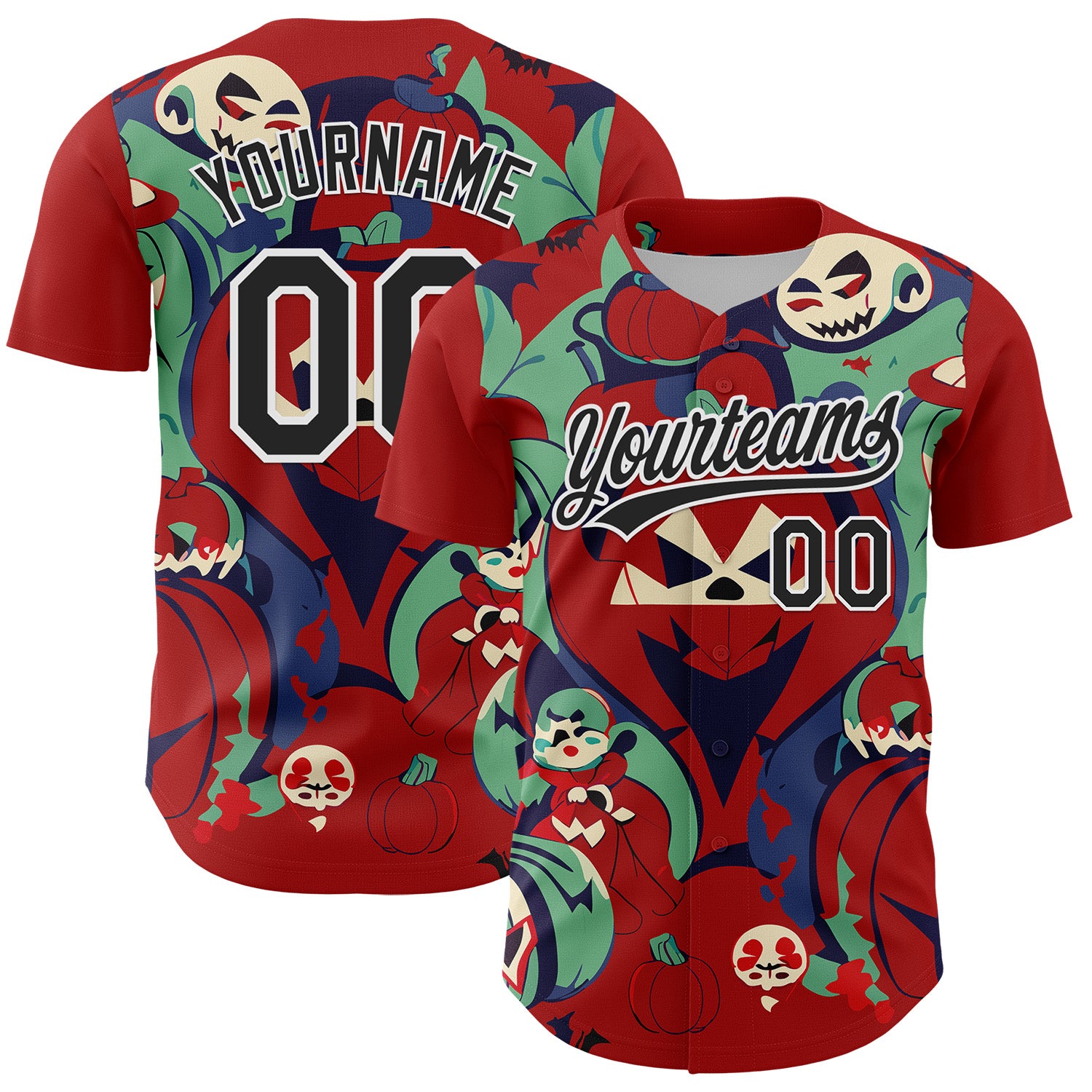 Jerseytrend Red Black White 3D Halloween Personalized Baseball Jersey For Fans