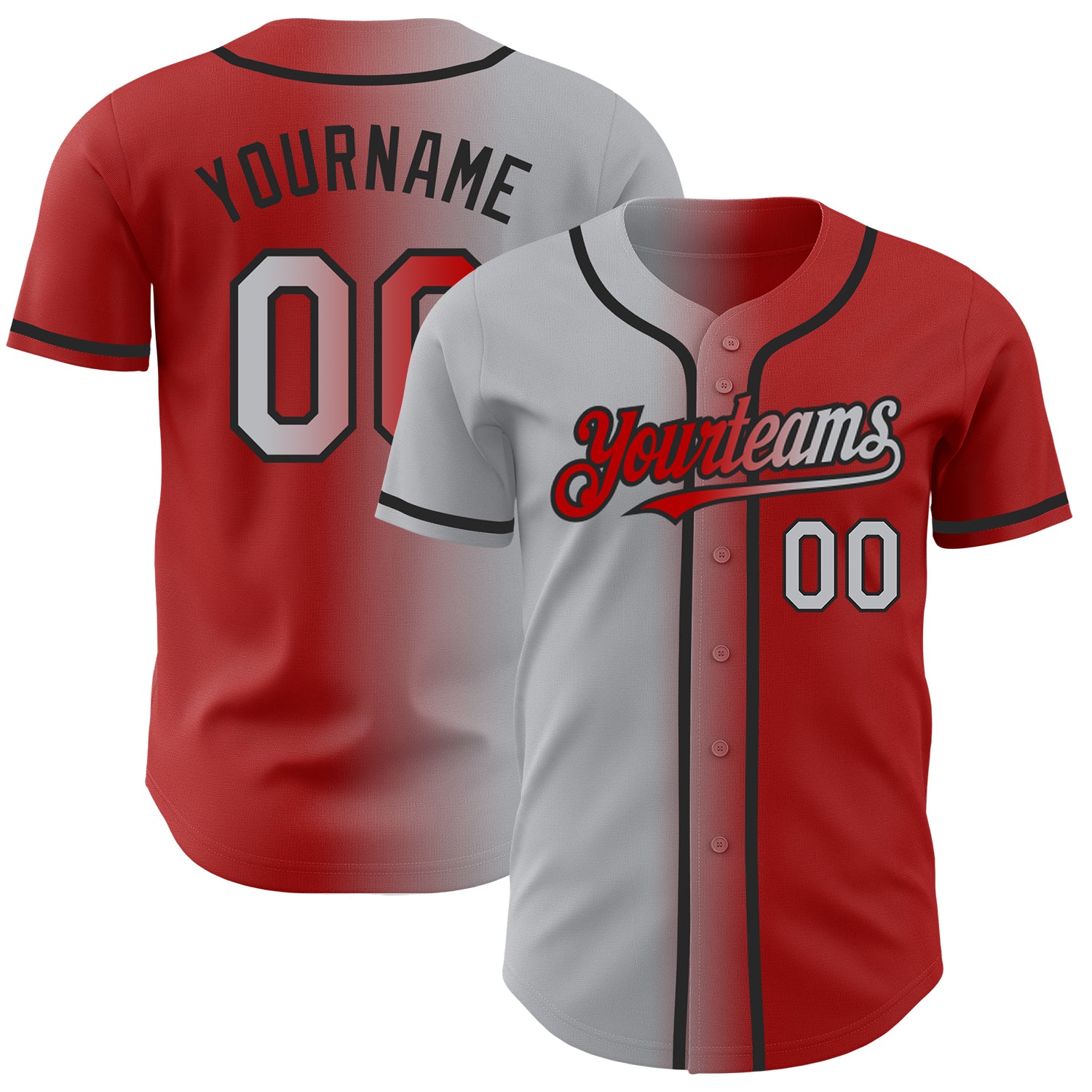 Jerseytrend Red Gray Black Gradient Fashion Personalized Baseball Jersey For Fans