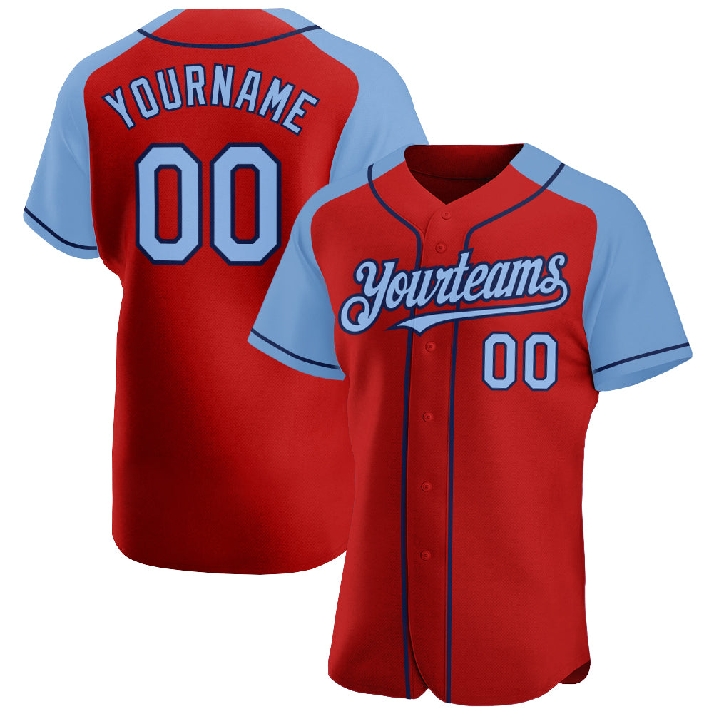 Jerseytrend Red Light Blue Navy Raglan Sleeves Personalized Baseball Jersey For Fans