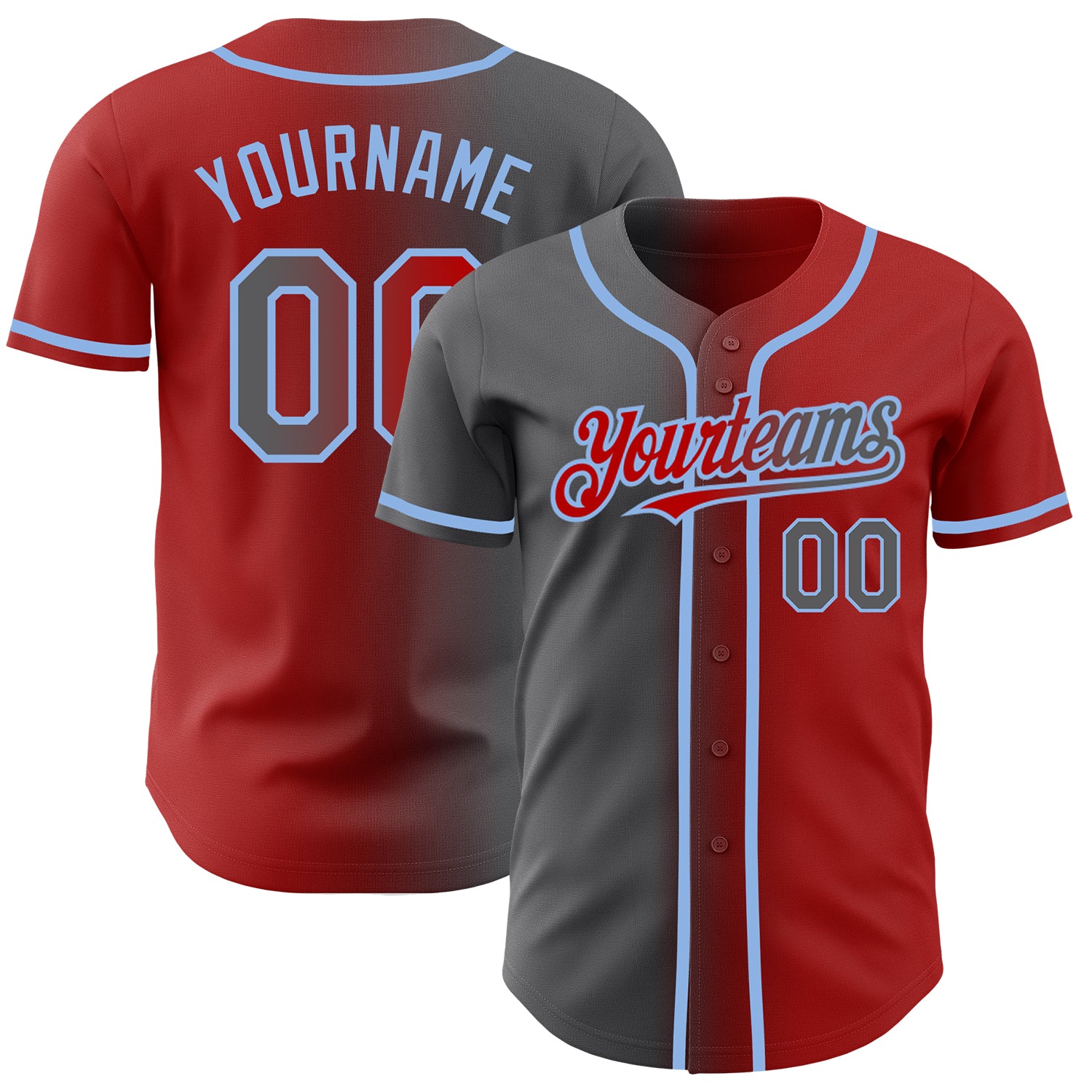 Jerseytrend Red Steel Gray Light Blue Gradient Fashion Personalized Baseball Jersey For Fans