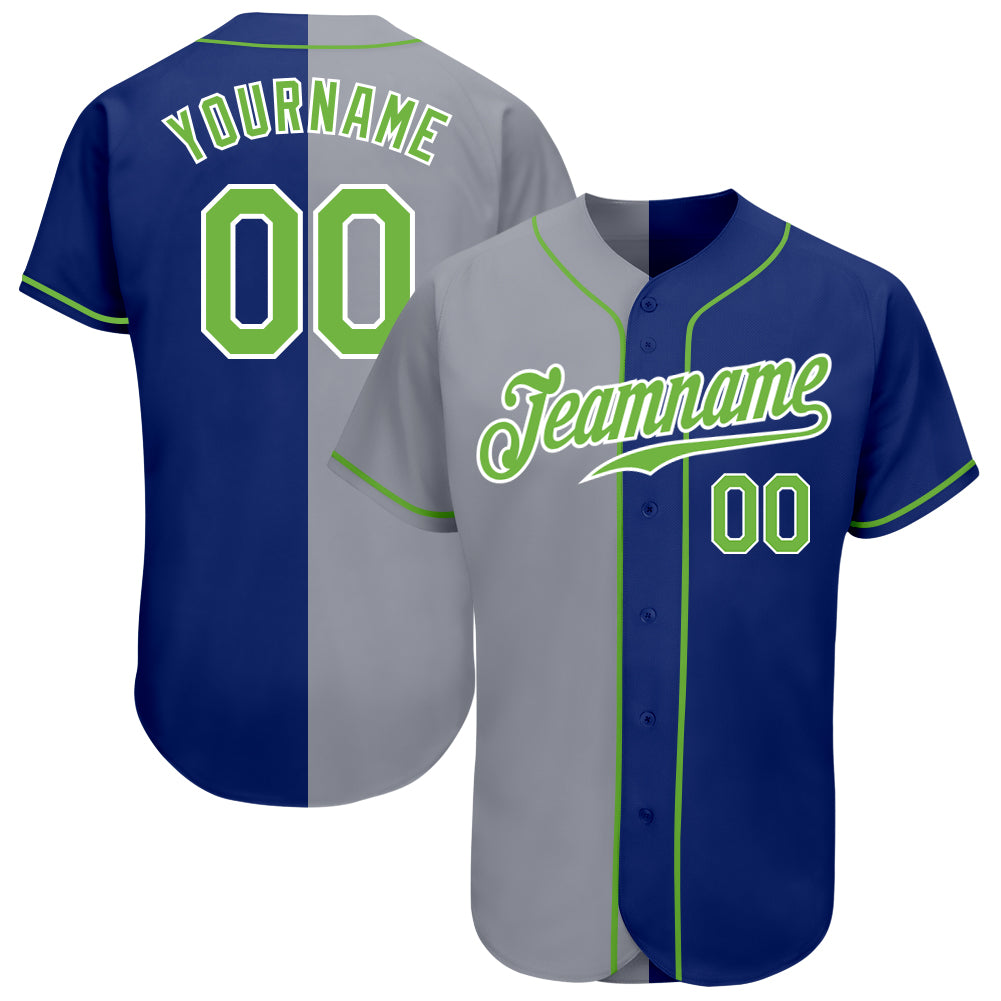 Mckenzieshoponline Royal Neon Green Gray Split Fashion Personalized Baseball Jersey For Fans