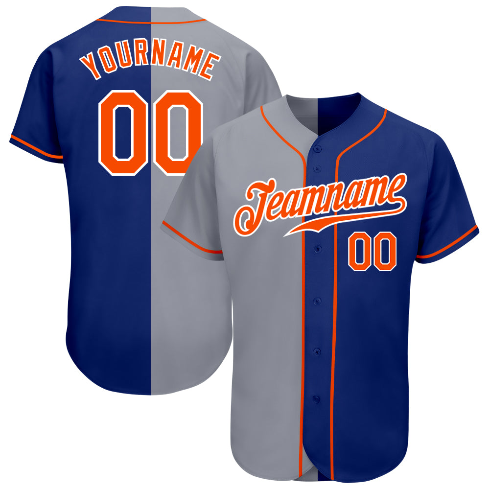 Mckenzieshoponline Royal Orange Gray Split Fashion Personalized Baseball Jersey For Fans