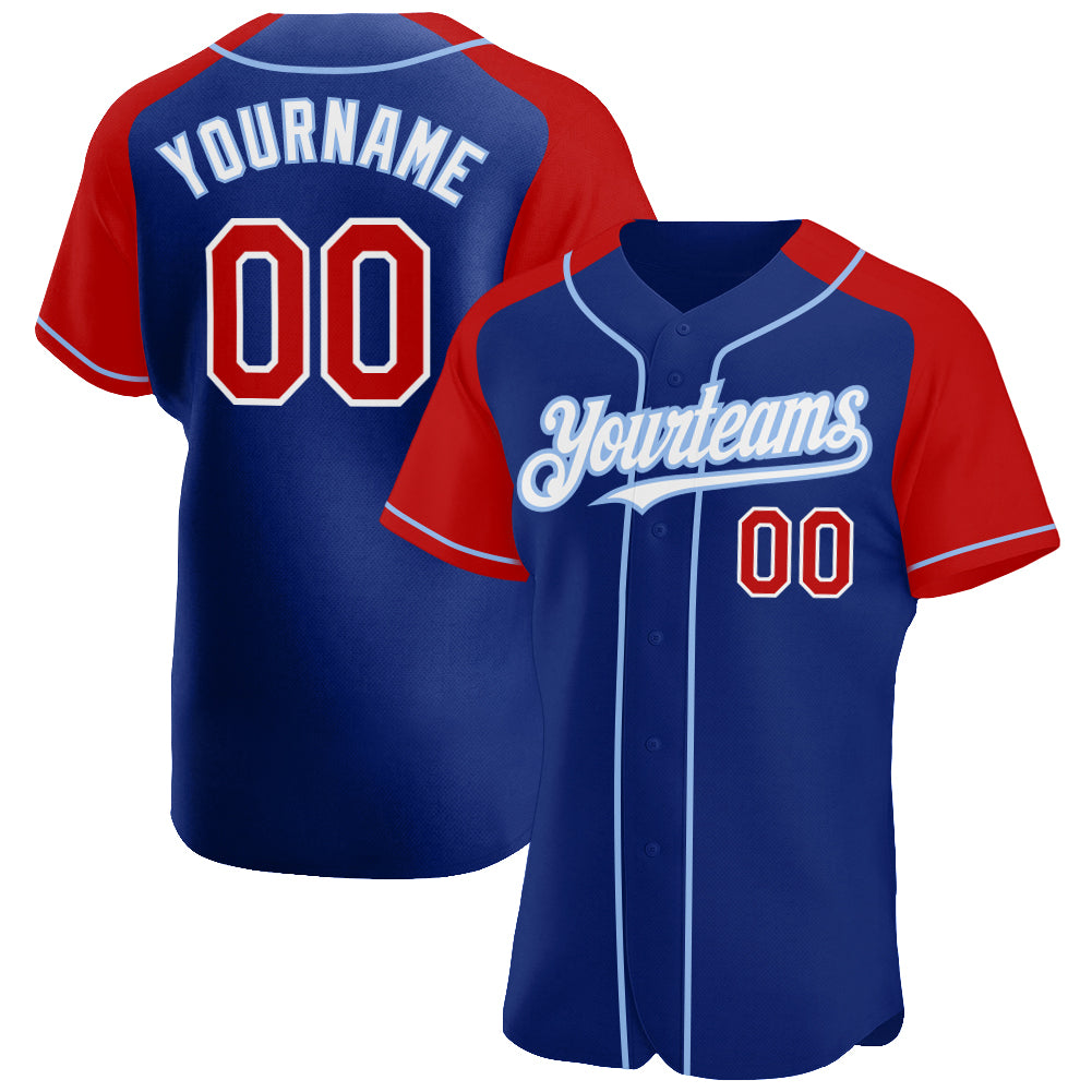 Jerseytrend Royal Red Light Blue Raglan Sleeves Personalized Baseball Jersey For Fans