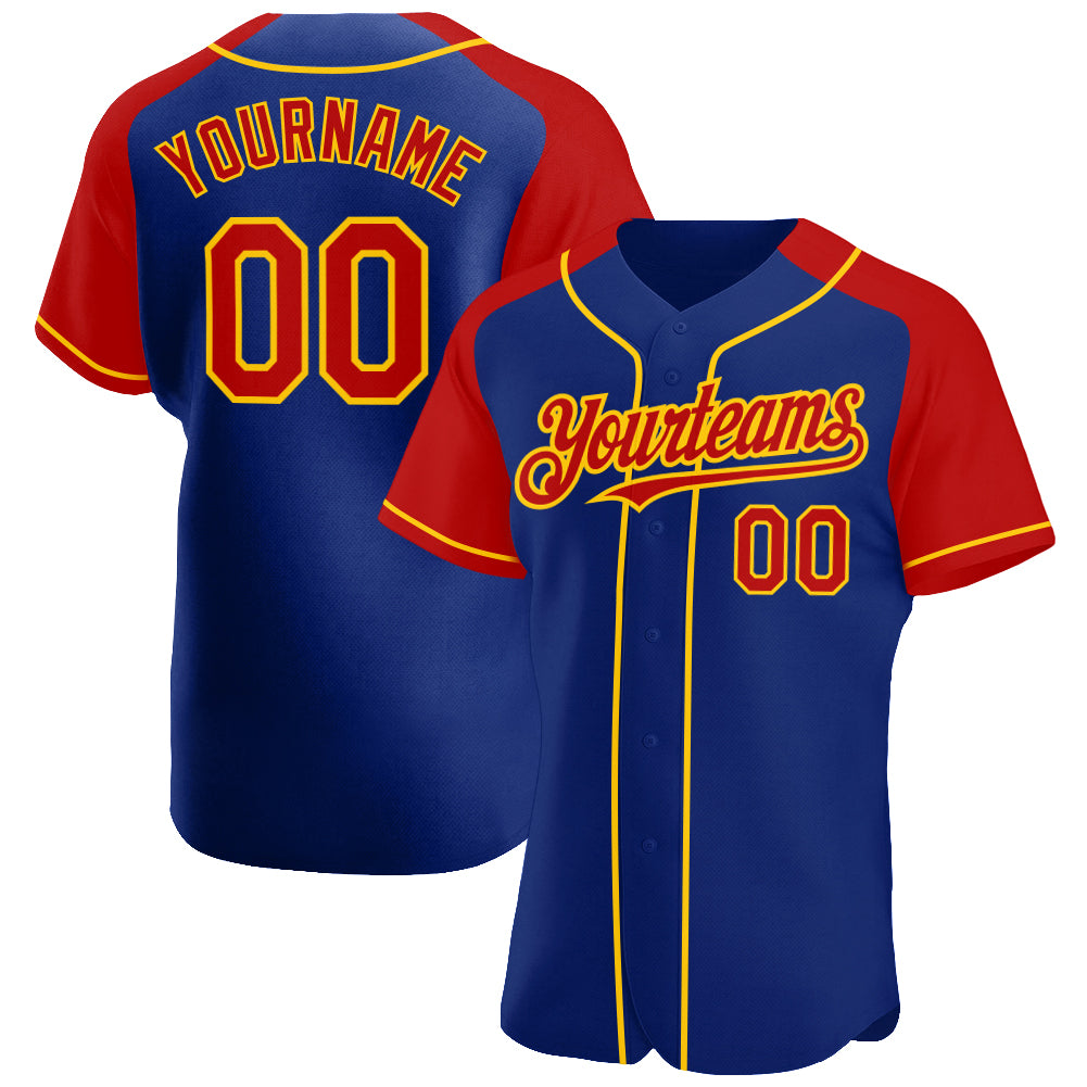 Jerseytrend Royal Red Yellow Raglan Sleeves Personalized Baseball Jersey For Fans