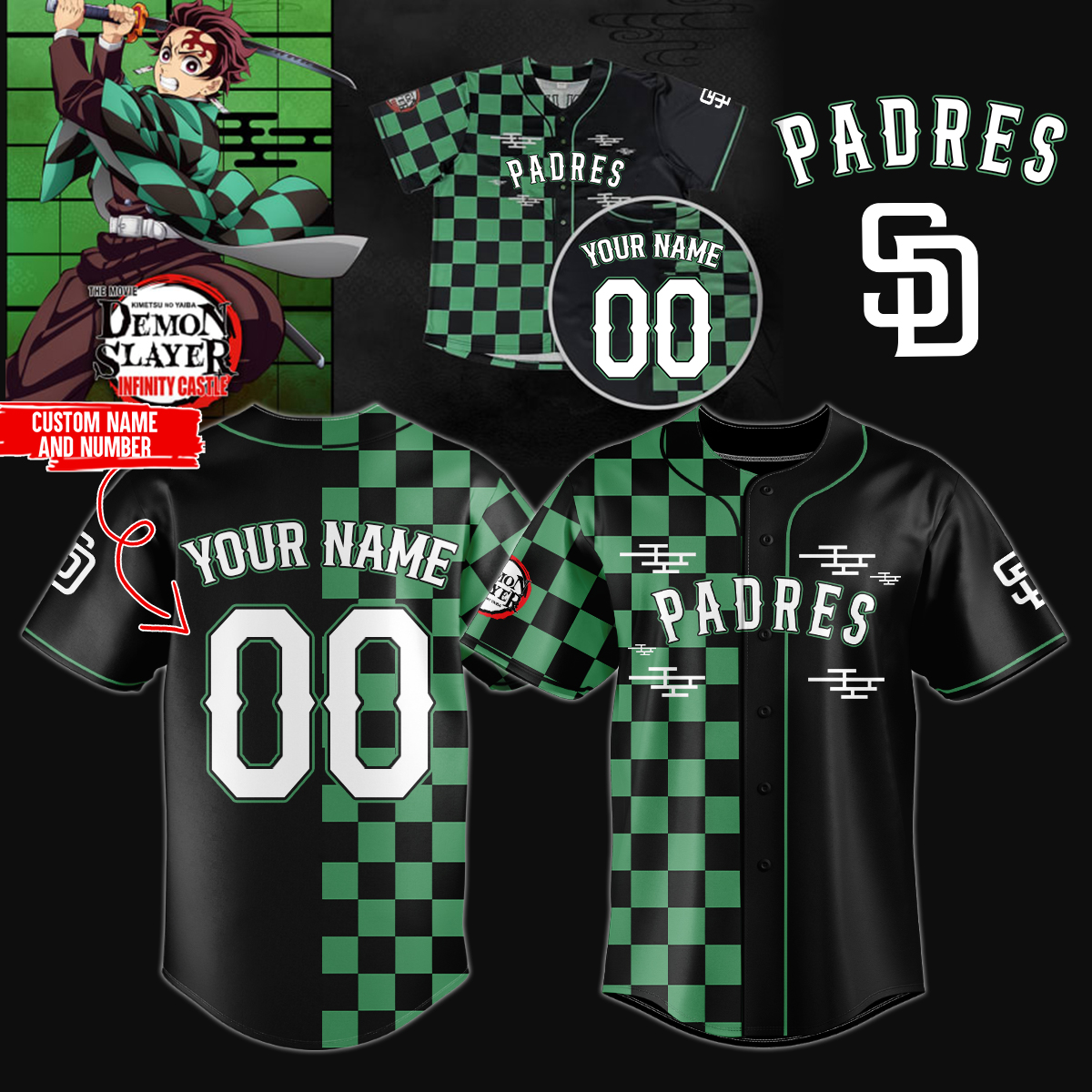 Mckenzieshoponline San Diego Padres MLB x Demon Slayer Personalized Baseball Jersey For Fans