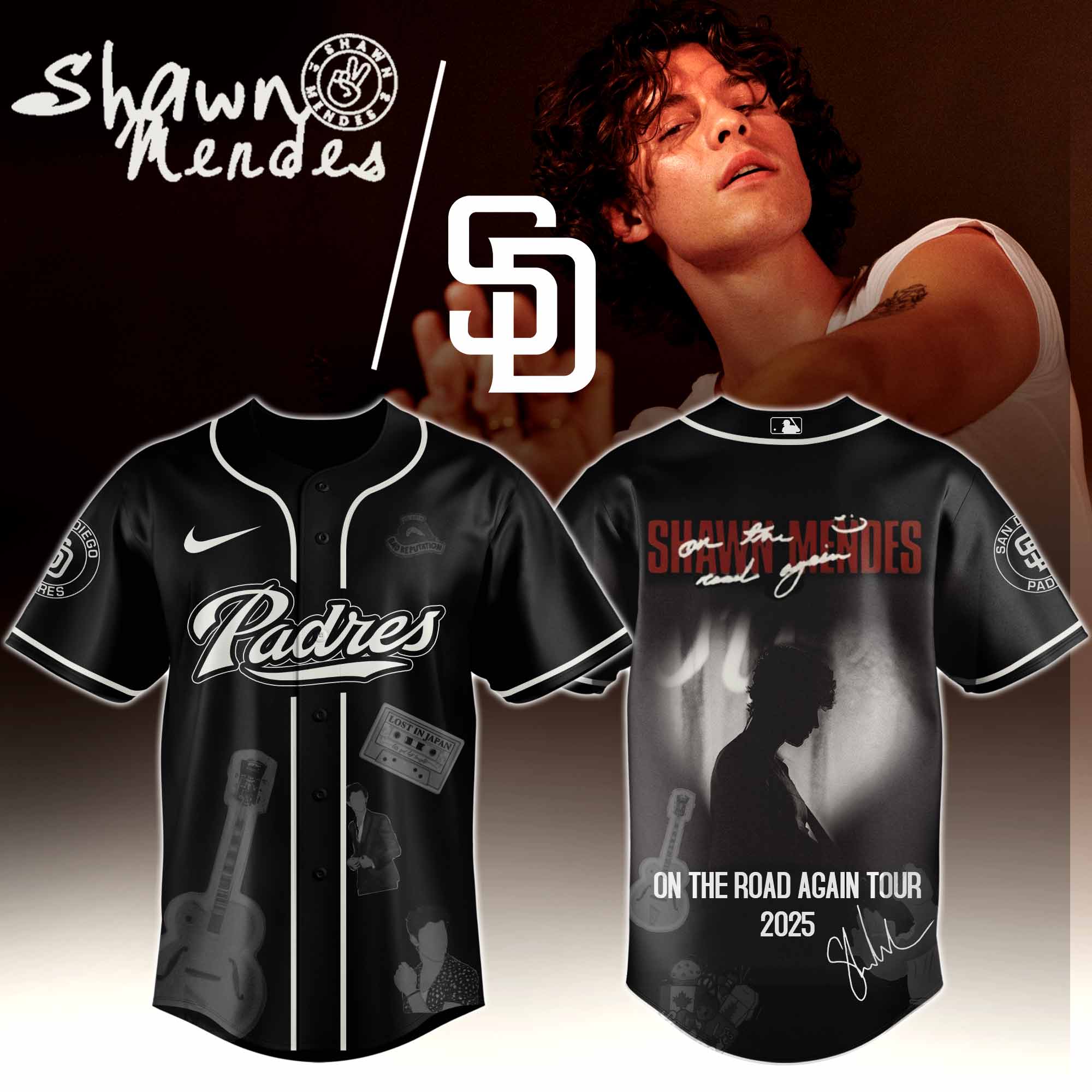 Jerseytrend San Diego Padres MLB x Shawn Mendes On The Road Again Tour Personalized Baseball Jersey For Fans