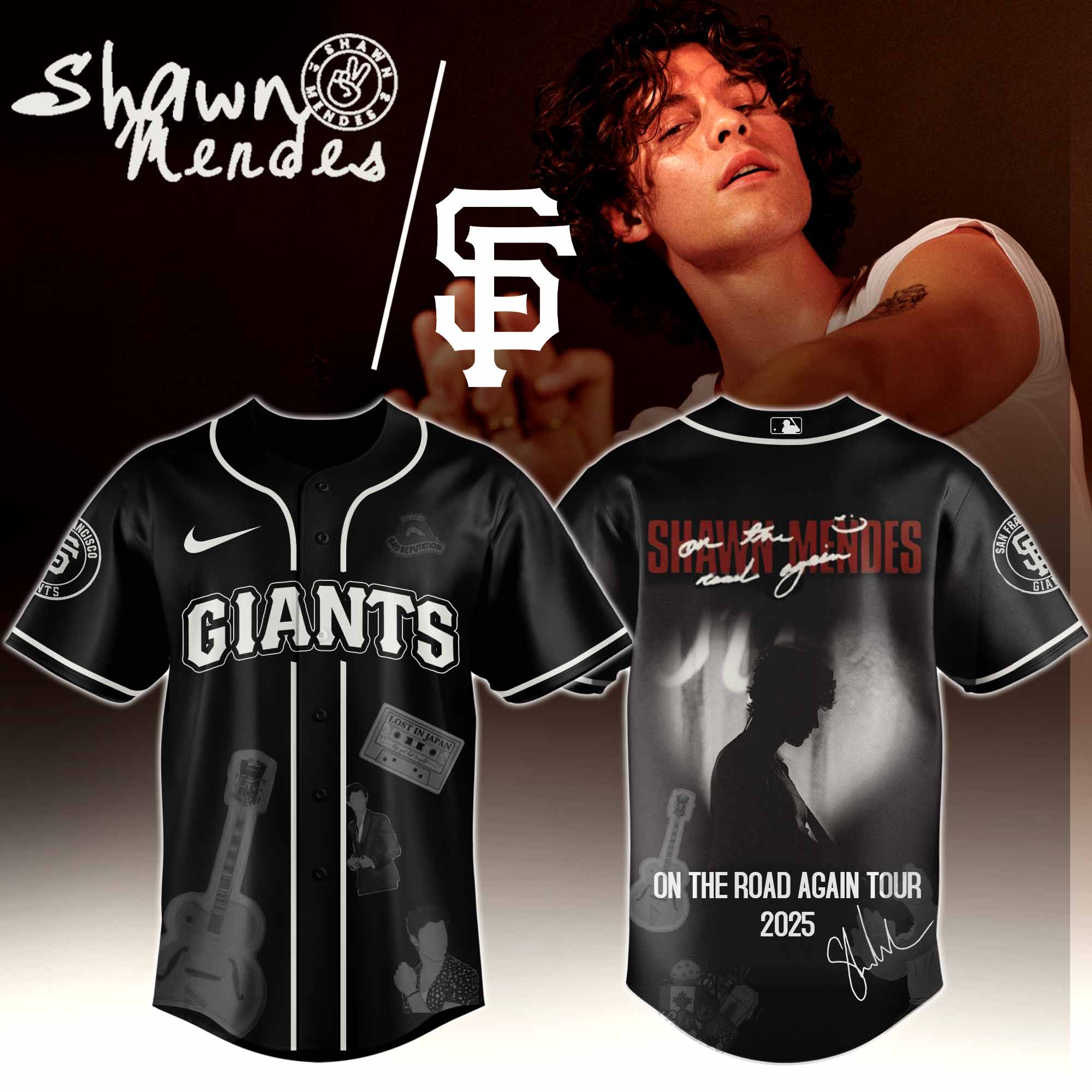Jerseytrend San Francisco Giants MLB x Shawn Mendes On The Road Again Tour Personalized Baseball Jersey For Fans