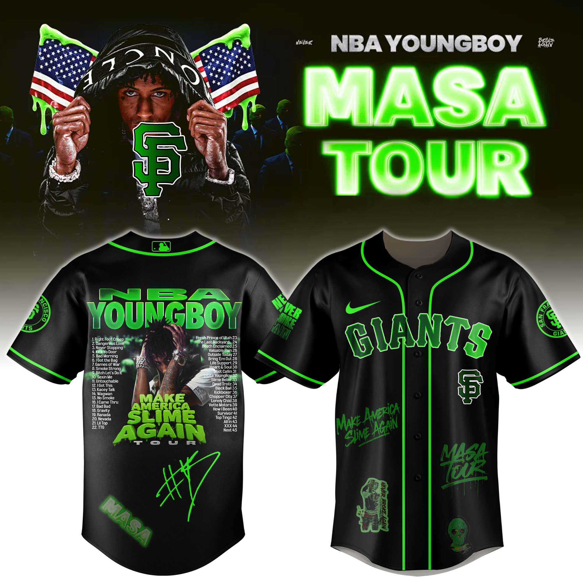 Jerseytrend San Francisco Giants MLB x YoungBoy Never Broke Again Make America Slime Again Tour Personalized Baseball Jersey For Fans