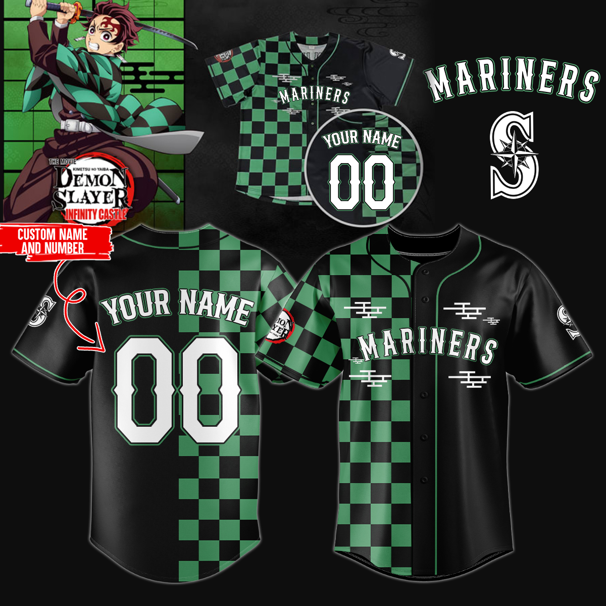 Mckenzieshoponline Seattle Mariners MLB x Demon Slayer Personalized Baseball Jersey For Fans
