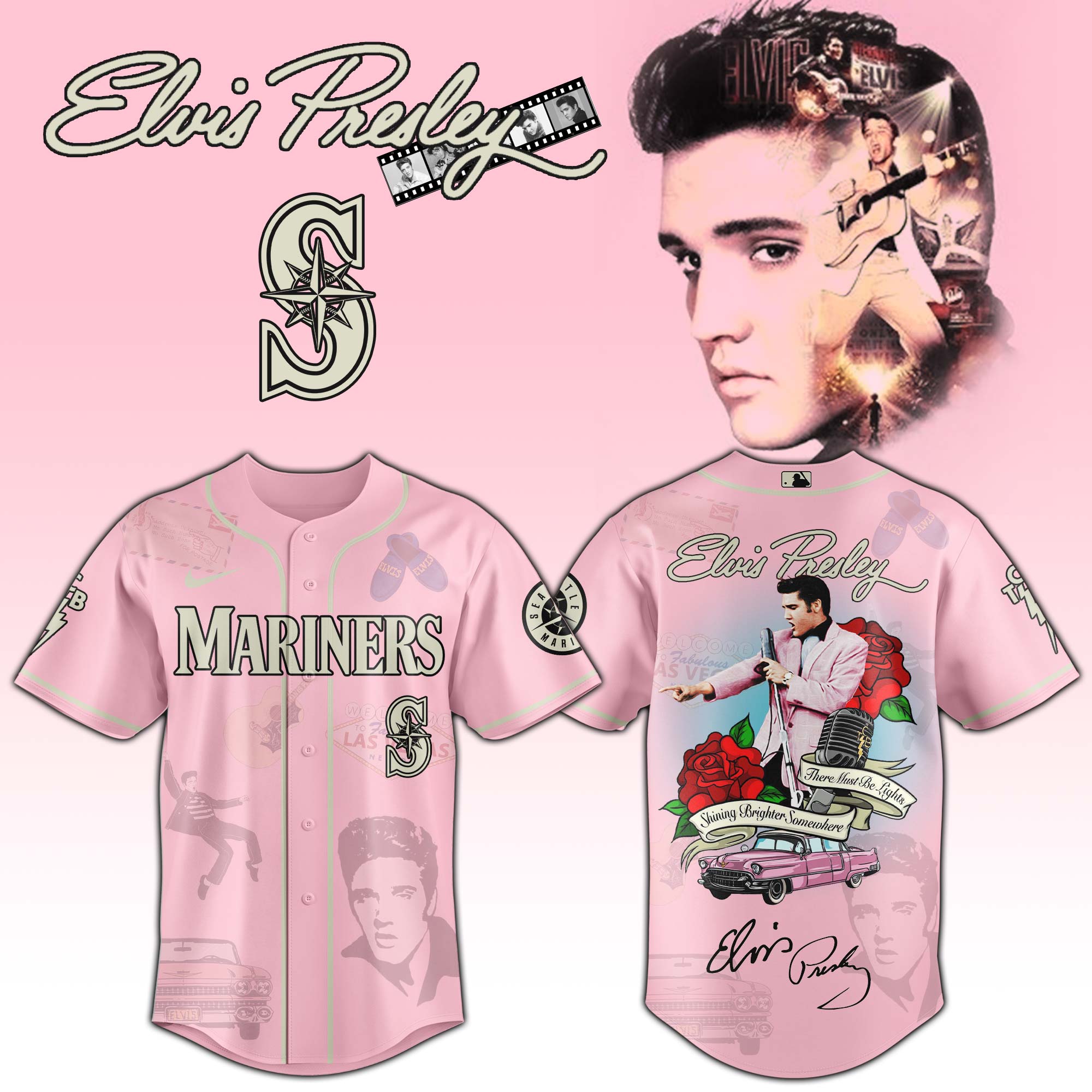 Jerseytrend Seattle Mariners MLB x Elvis Presley Personalized Baseball Jersey For Fans