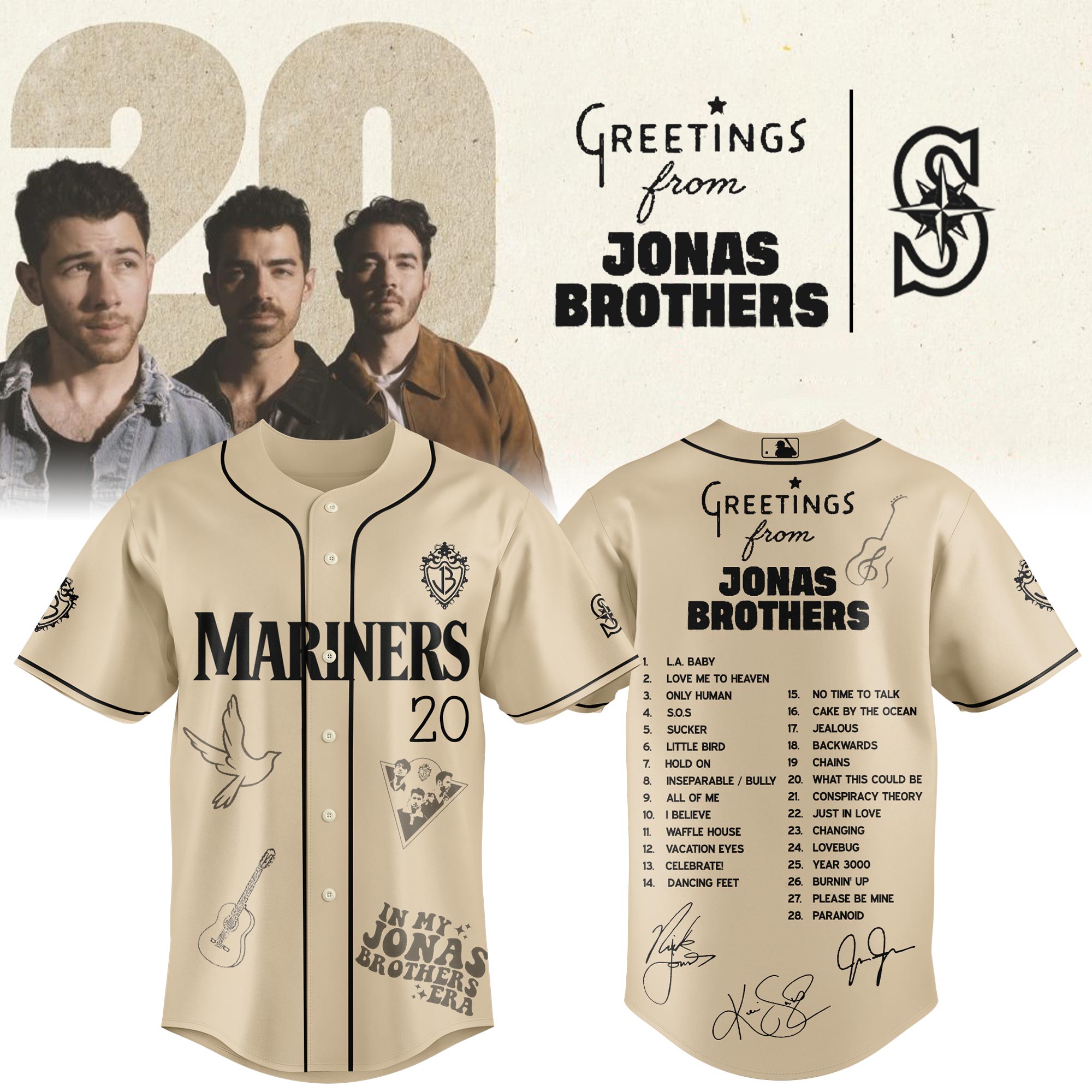 Jerseytrend Seattle Mariners MLB x Greetings From Jonas Brothers Personalized Baseball Jersey For Fans