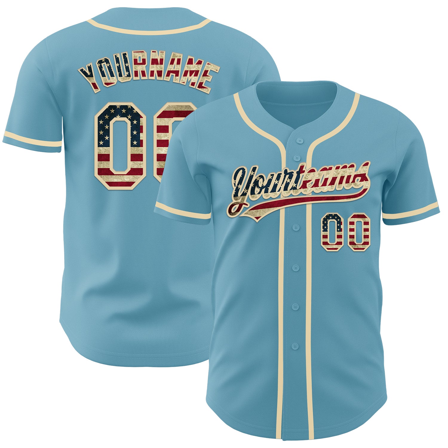 Jerseytrend Shadow Blue Vintage USA Flag Cream Personalized Baseball Jersey For Fans