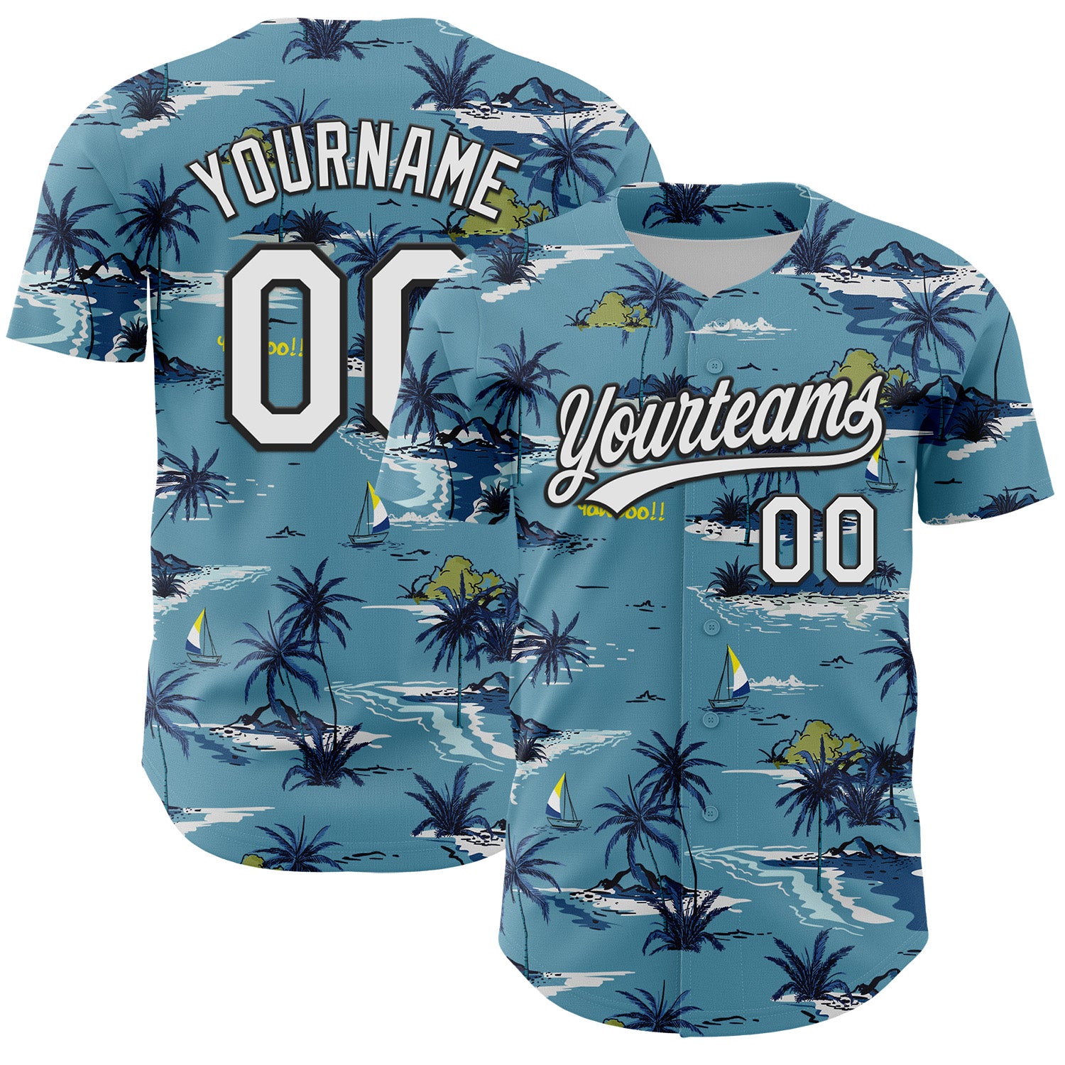 Mckenzieshoponline Shadow Blue White Black 3D Tropical Beach Island Hawaii Palm Tree Personalized Baseball Jersey For Fans