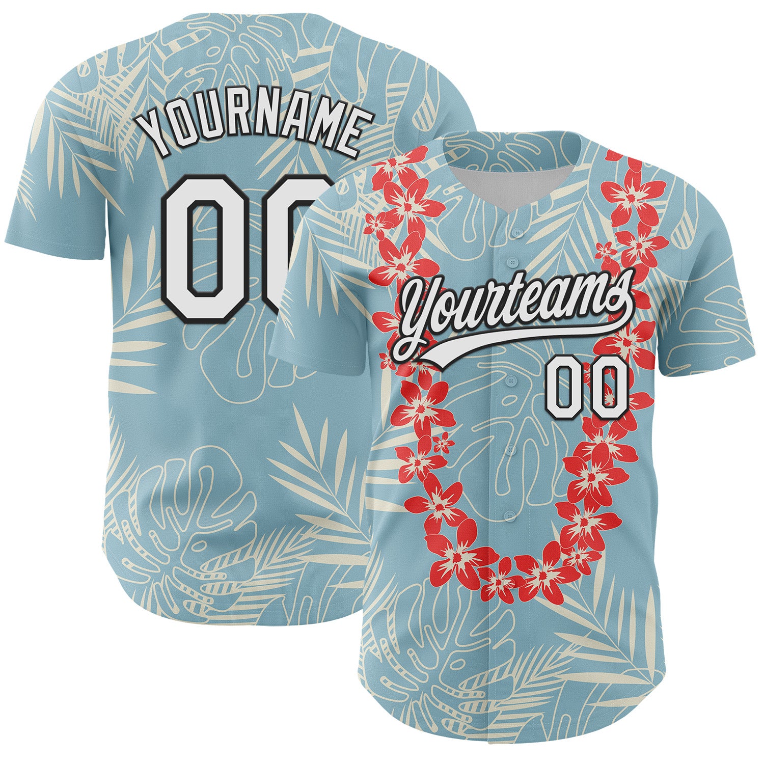 Mckenzieshoponline Shadow Blue White Black 3D Tropical Hawaii Leaves And Flower Personalized Baseball Jersey For Fans