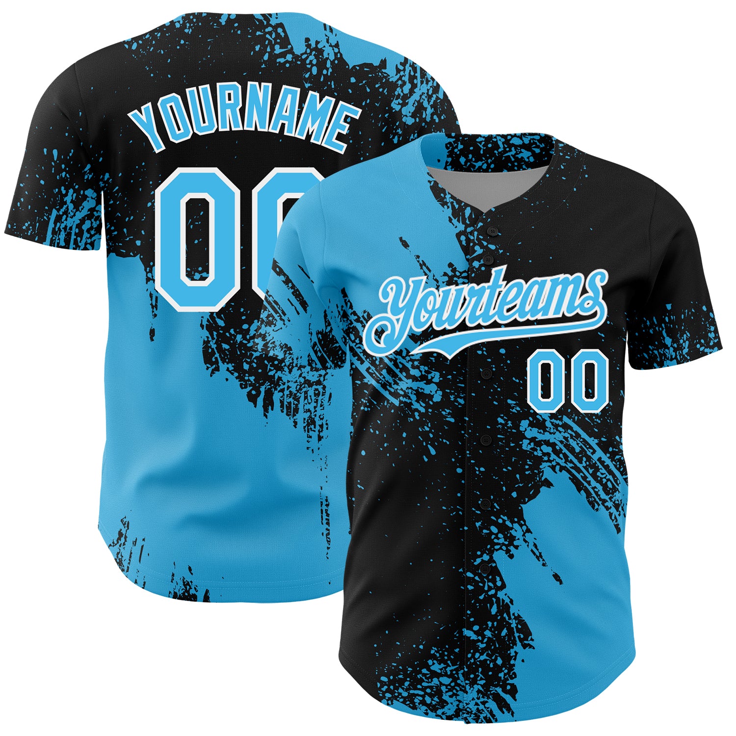 Mckenzieshoponline Sky Blue Black White 3D Pattern Design Abstract Brush Stroke Personalized Baseball Jersey For Fans