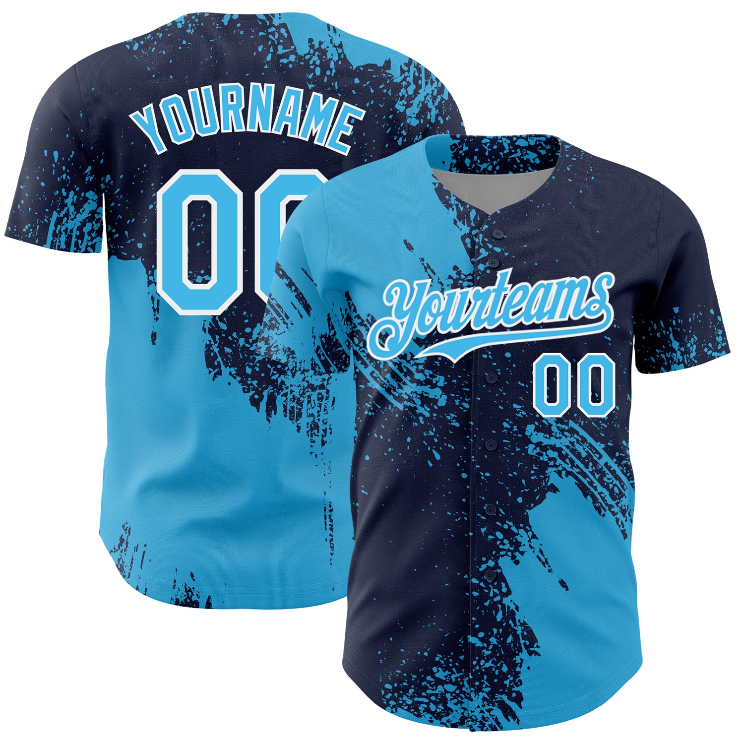 Mckenzieshoponline Sky Blue Navy White 3D Pattern Design Abstract Brush Stroke Personalized Baseball Jersey For Fans