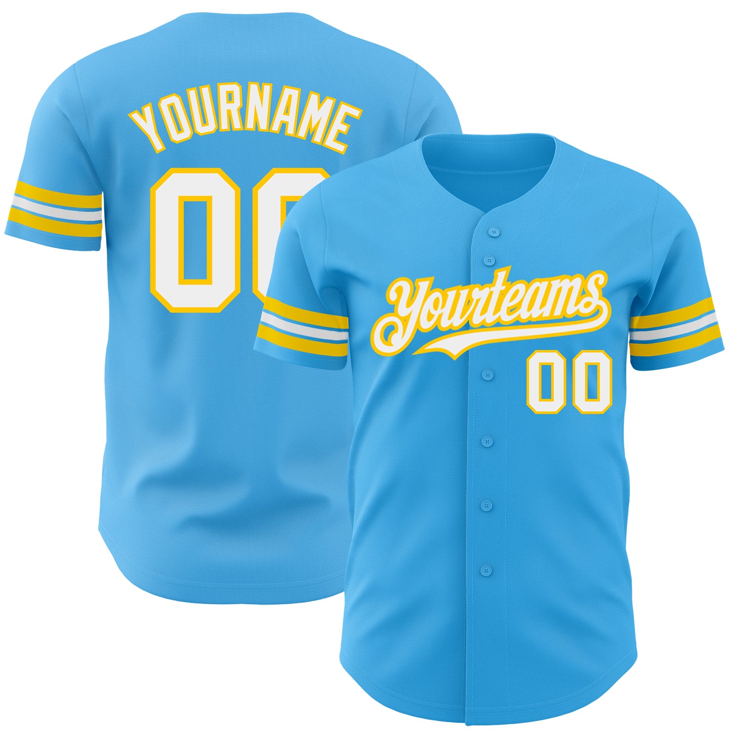 Jerseytrend Sky Blue White Yellow Personalized Baseball Jersey For Fans