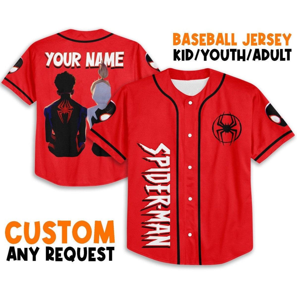 Mckenzieshoponline Spider Man Across The Spider Verse Couple Red Personalized Baseball Jersey For Fans