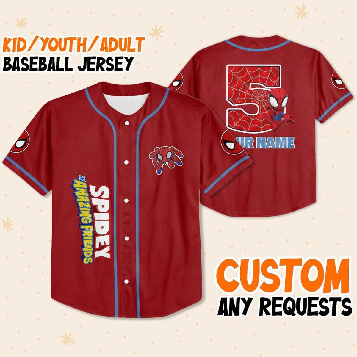 Mckenzieshoponline Spiderman Birthday Number Superhero Personalized Baseball Jersey For Fans