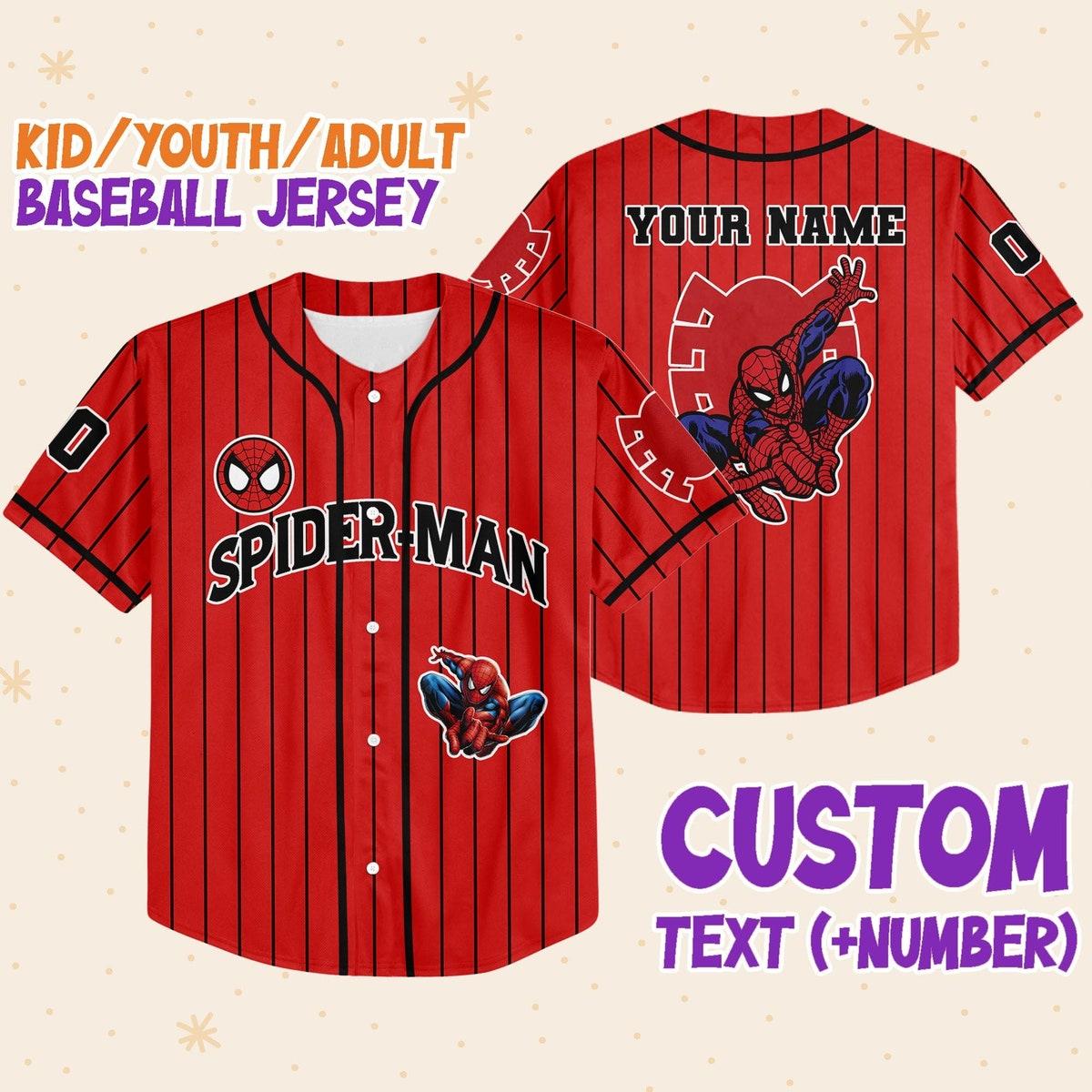 Mckenzieshoponline Spiderman Red Striped Black Disney Personalized Baseball Jersey For Fans