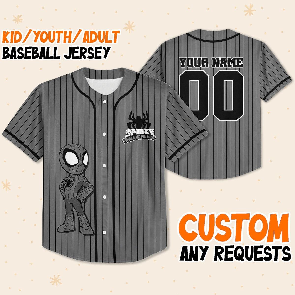 Mckenzieshoponline Spidey And His Amazing Friends Black Grey Personalized Baseball Jersey For Fans