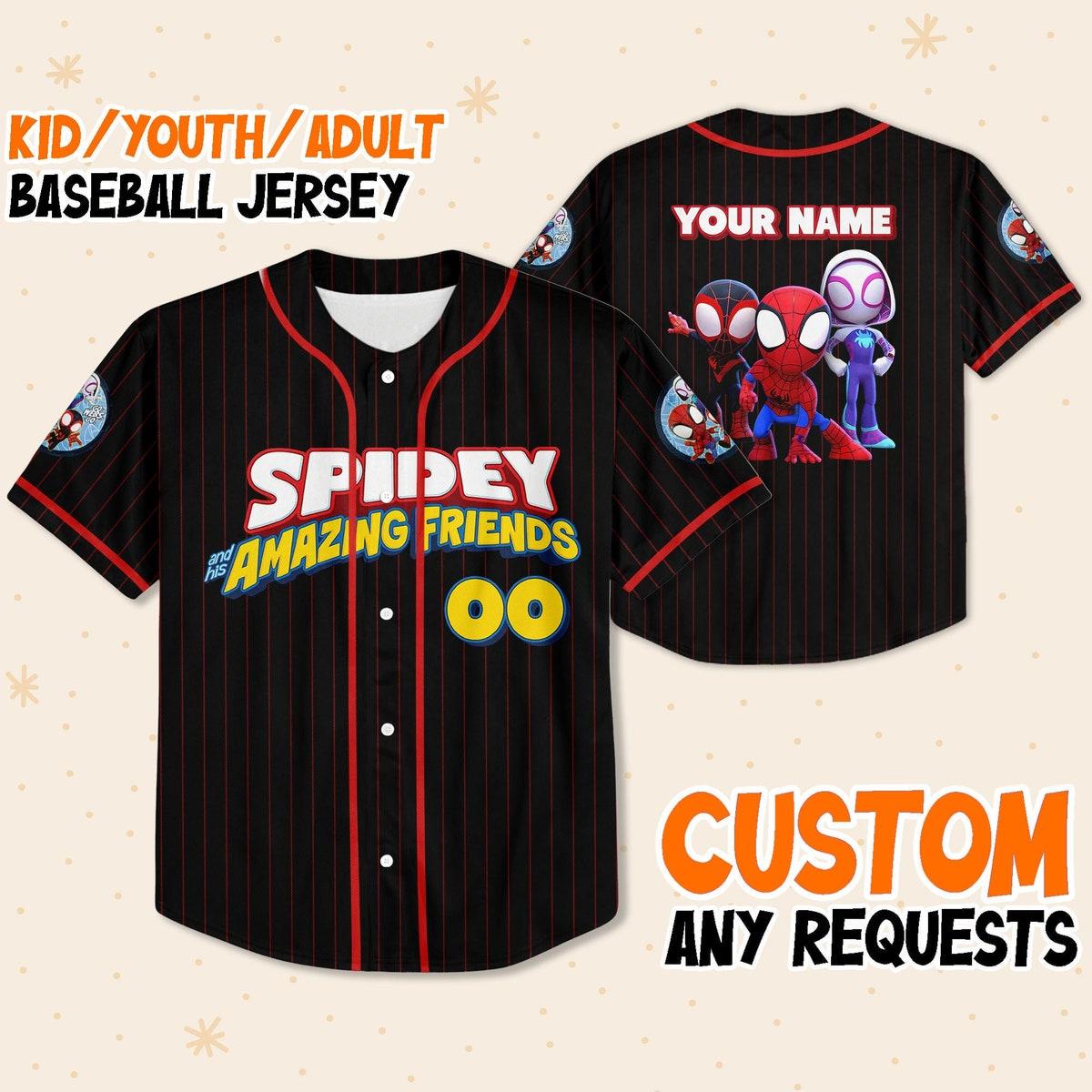 Mckenzieshoponline Spidey And His Amazing Friends Funny Black Red Personalized Baseball Jersey For Fans - Image 2