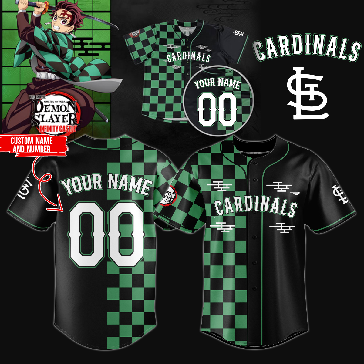 Mckenzieshoponline St. Louis Cardinals MLB x Demon Slayer Personalized Baseball Jersey For Fans