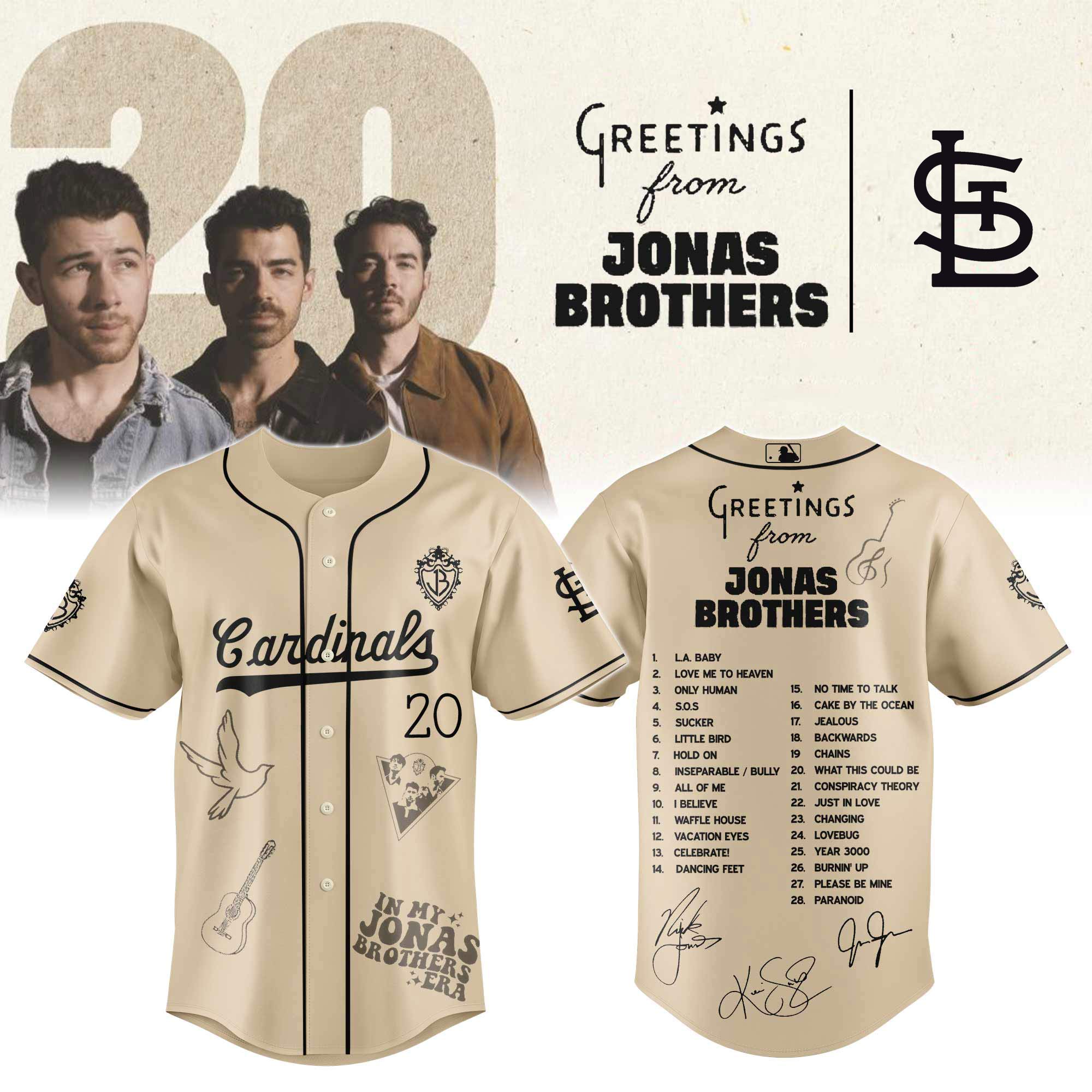Jerseytrend St. Louis Cardinals MLB x Greetings From Jonas Brothers Personalized Baseball Jersey For Fans