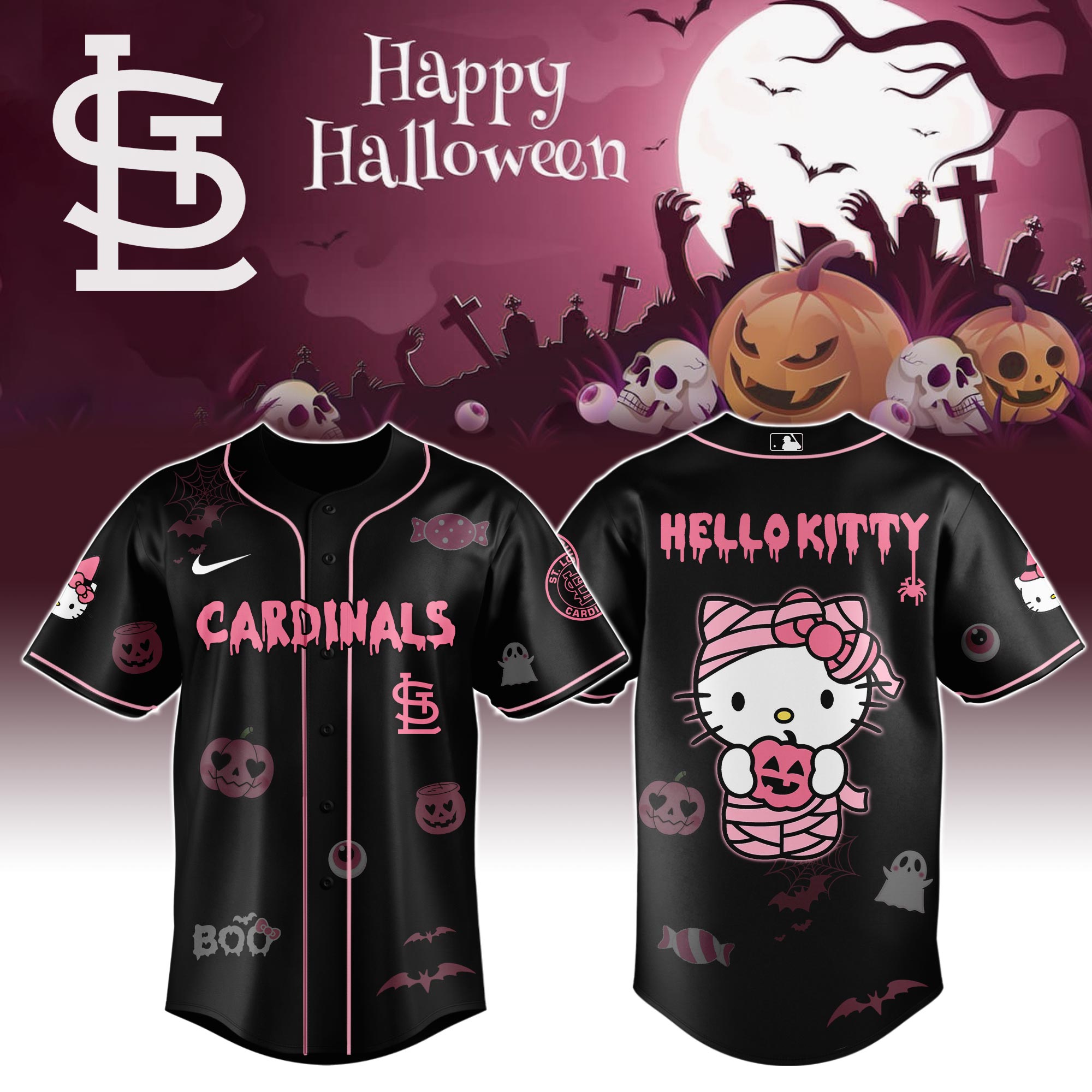 Jerseytrend St. Louis Cardinals MLB x Hello Kitty Cosplay Halloween Baseball Jersey For Fans