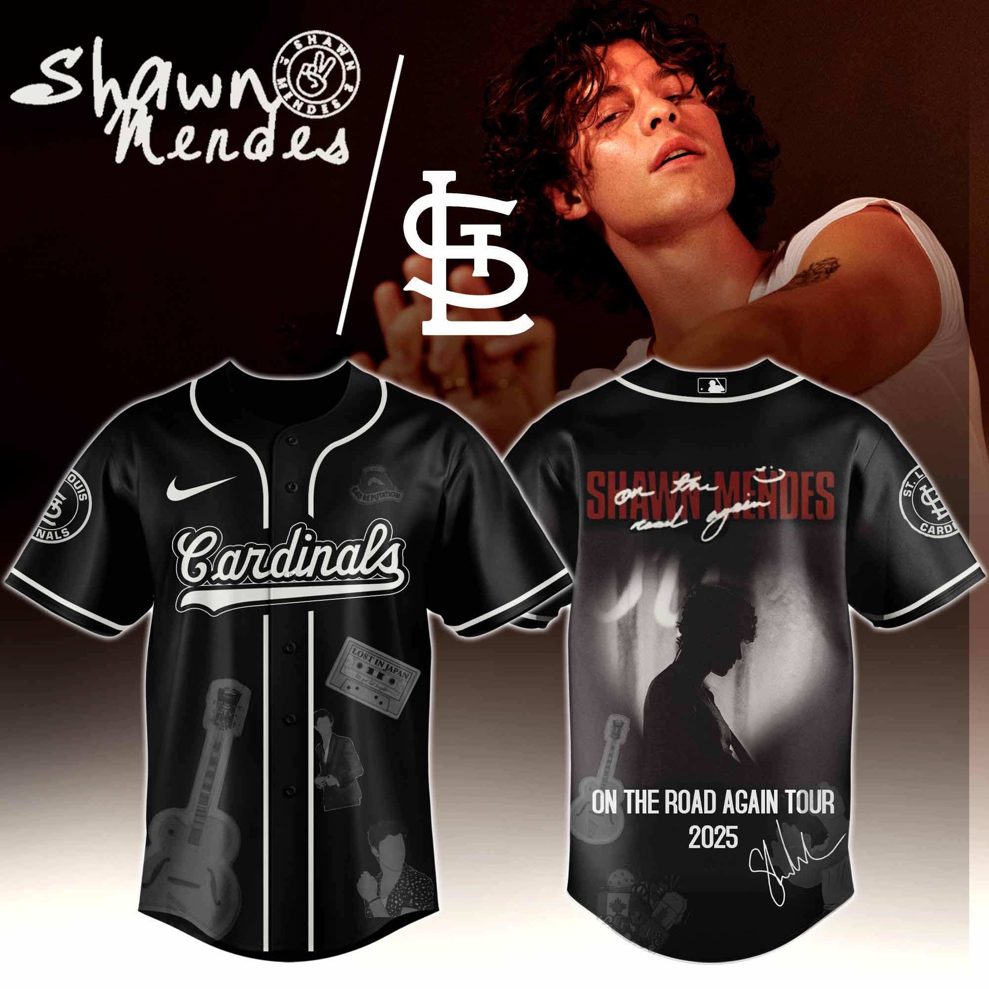 Jerseytrend St. Louis Cardinals MLB x Shawn Mendes On The Road Again Tour Personalized Baseball Jersey For Fans