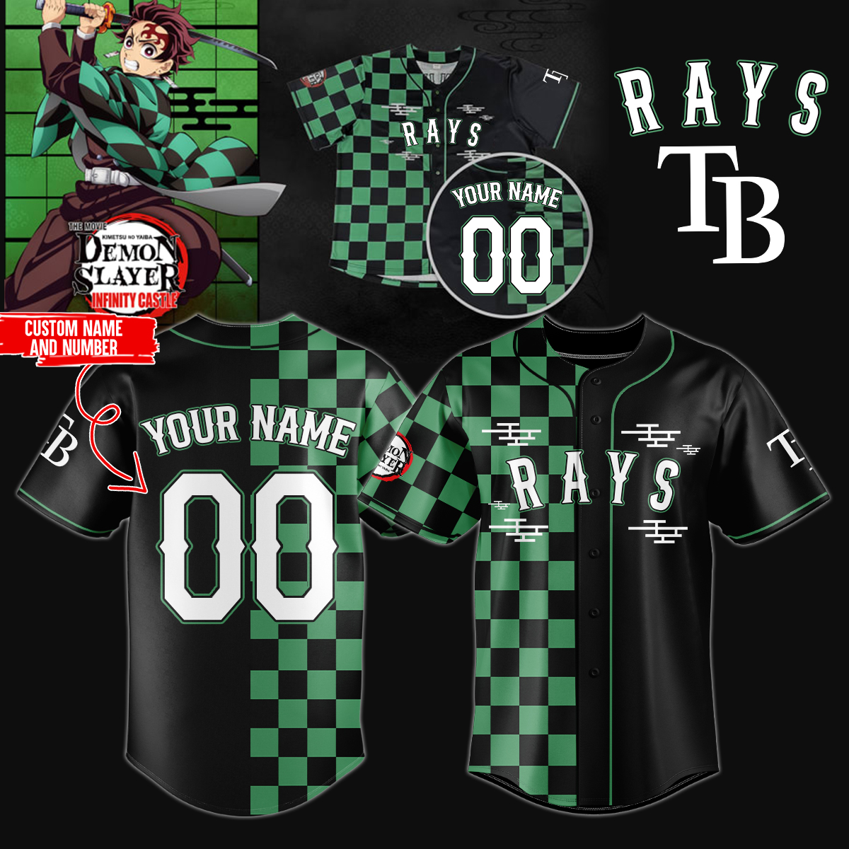 Mckenzieshoponline Tampa Bay Rays MLB x Demon Slayer Personalized Baseball Jersey For Fans
