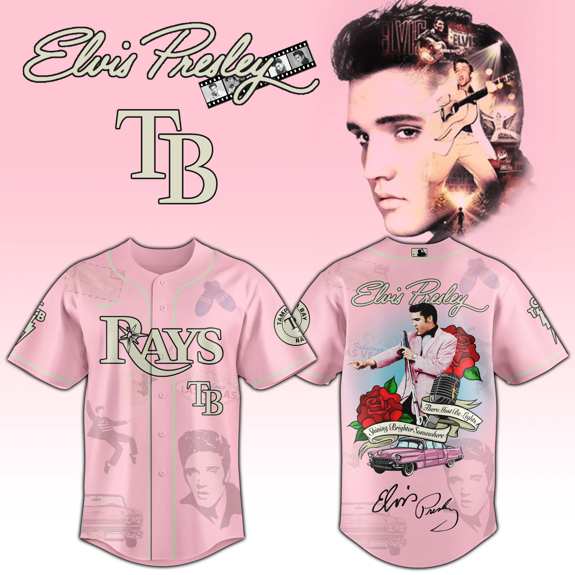 Jerseytrend Tampa Bay Rays MLB x Elvis Presley Personalized Baseball Jersey For Fans