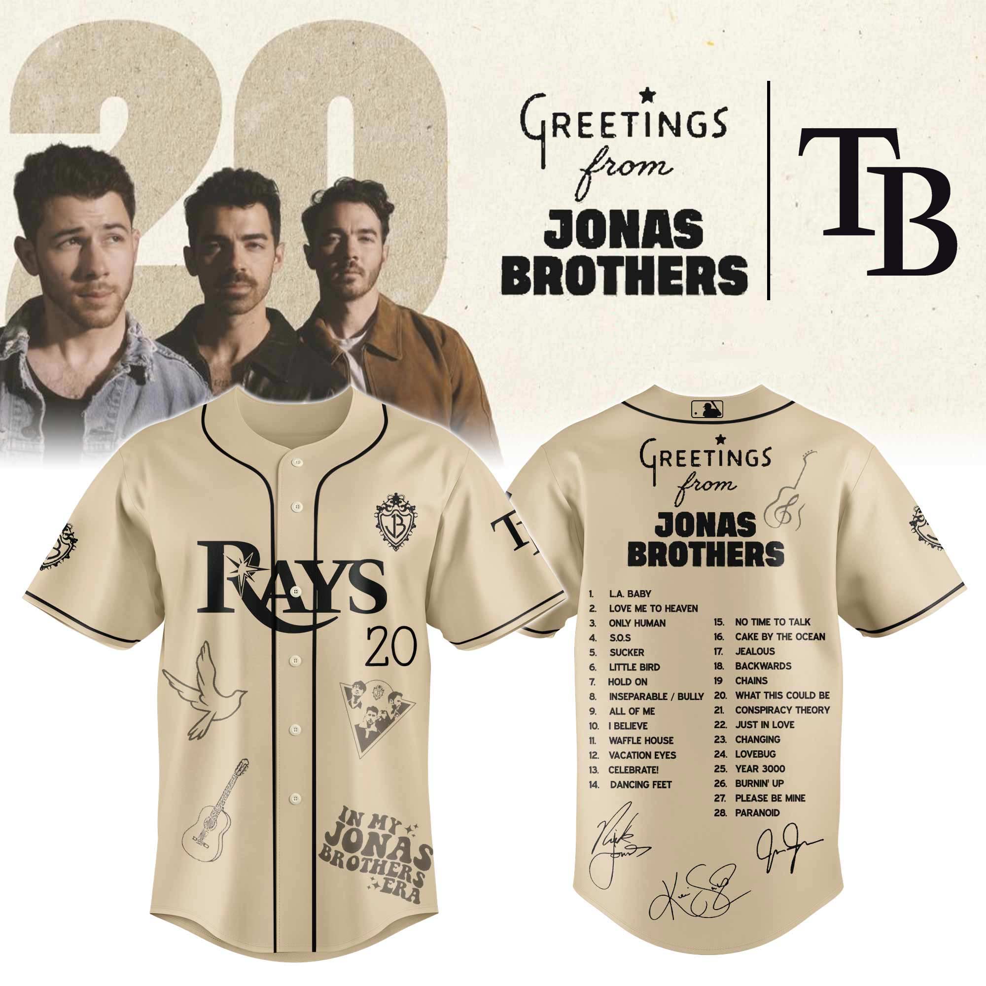 Jerseytrend Tampa Bay Rays MLB x Greetings From Jonas Brothers Personalized Baseball Jersey For Fans