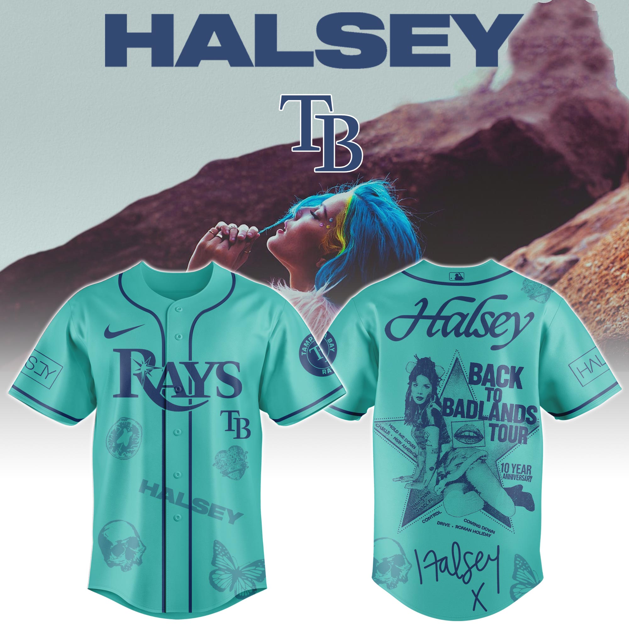 Mckenzieshoponline Tampa Bay Rays MLB x Halsey Back to Badlands Tour Personalized Baseball Jersey For Fans